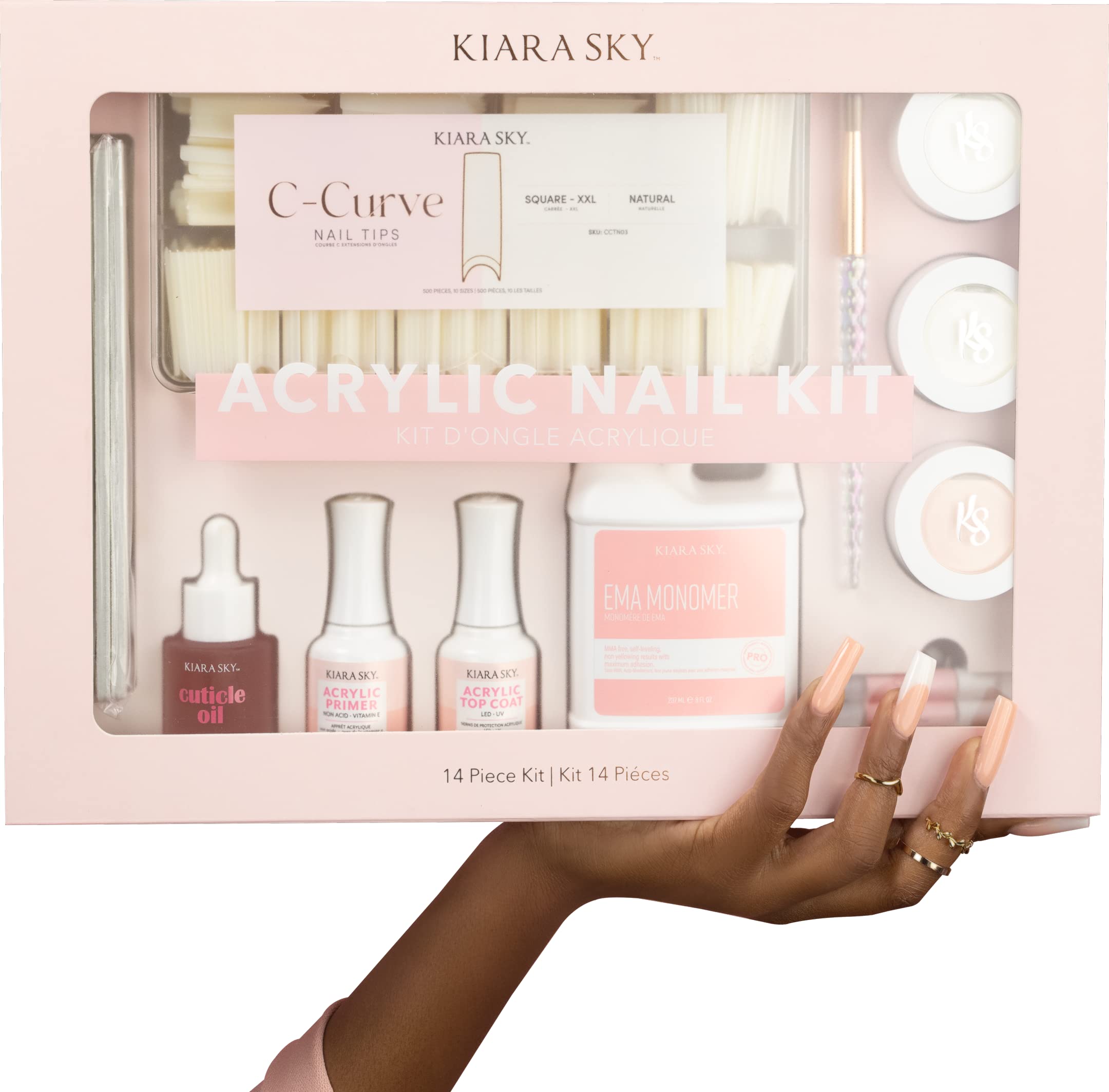 Kiara Sky 14 Piece Acrylic Nail Starter Kit (Includes EMA Monomer, Top Coat, Primer)