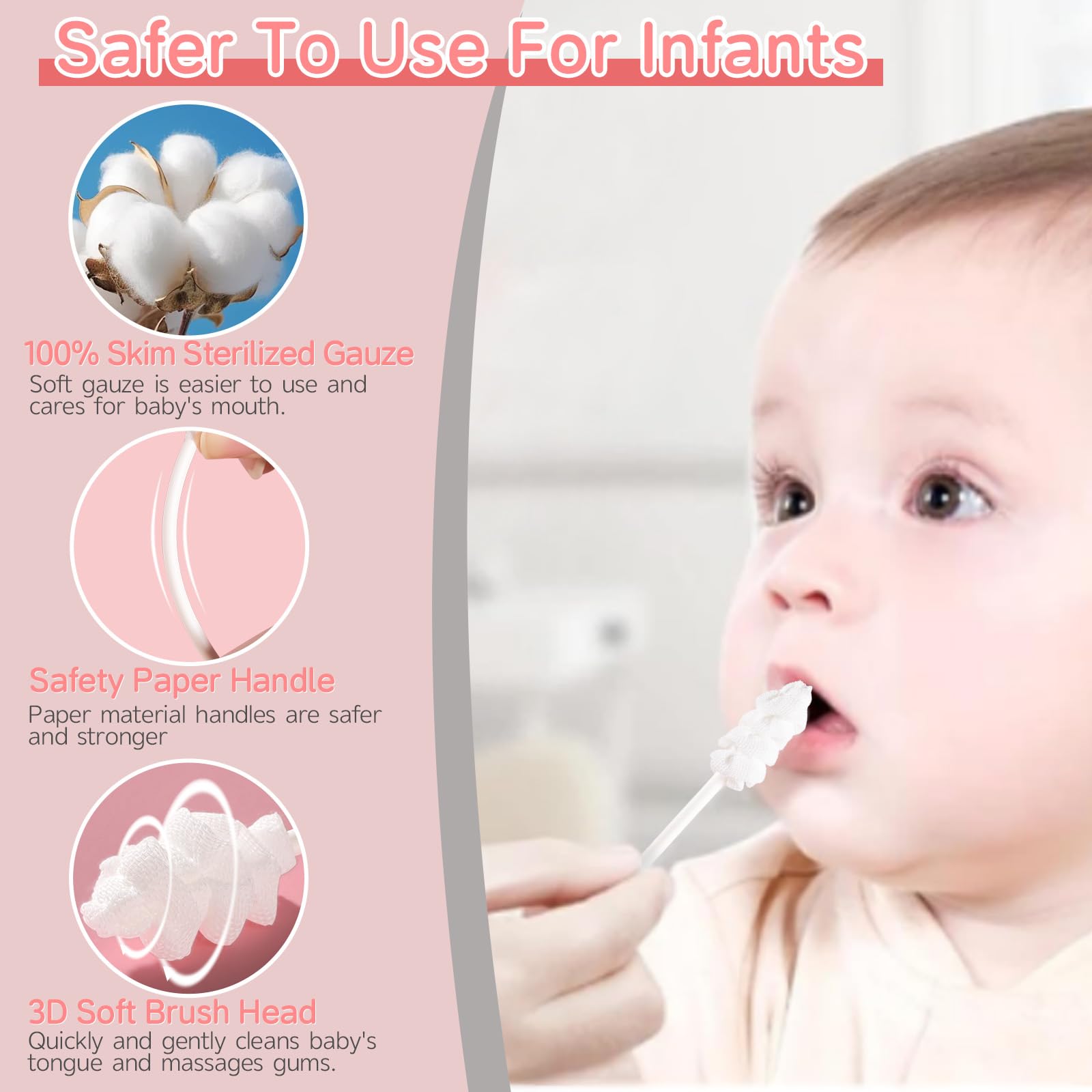 Lonlown 60PCS Baby Tongue Cleaner & 1PCS Finger Toothbrush Infant Mouth Cleaner Newborn Gum Cleaner Disposable Infant Oral Clean Stick Dental Care for 0-36 Month Baby