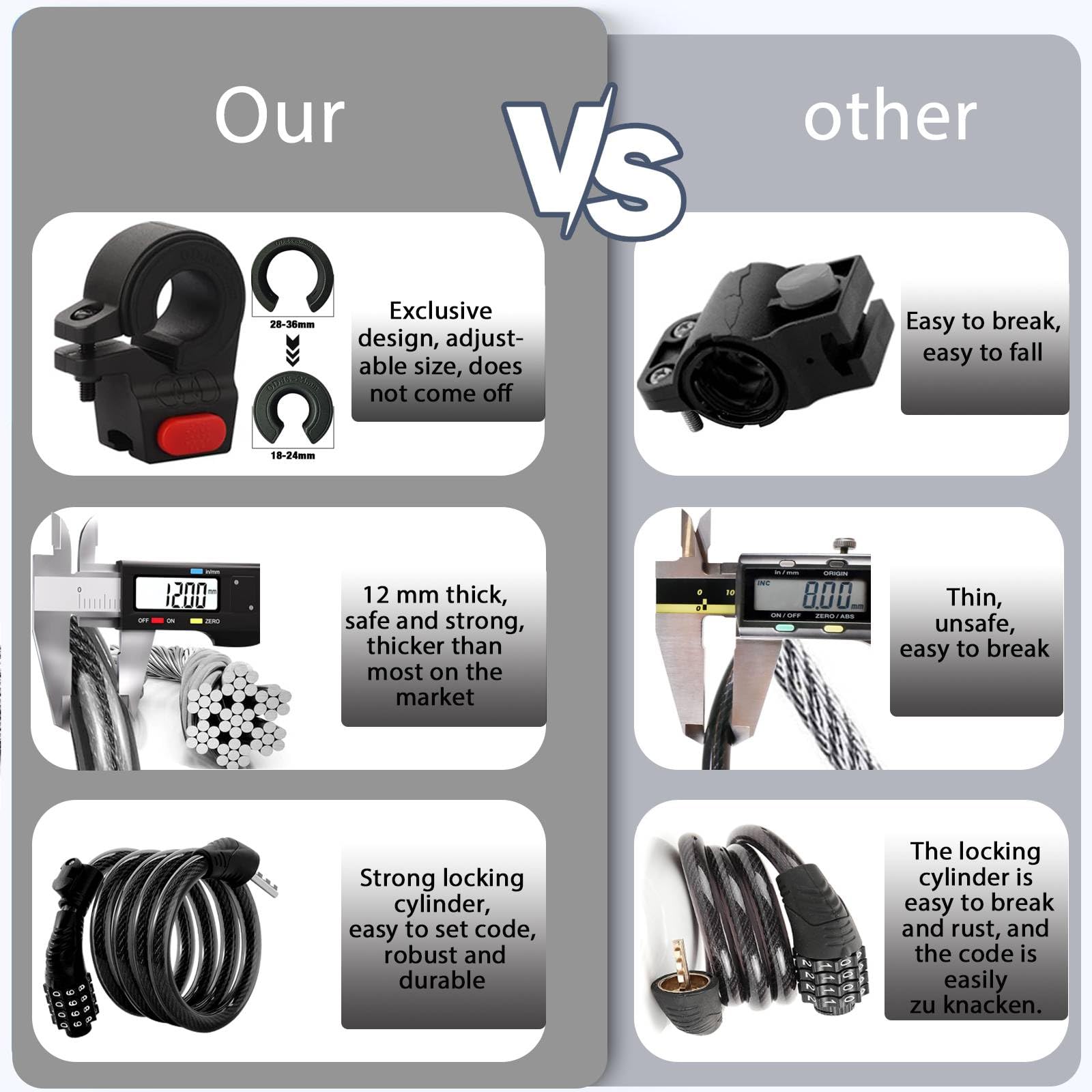 E Scooter Lock,Bike Lock Combination Lock Cable Compatible for Xiaomi M365/Max/GXL/Ninebot/Segway Scooter/Moto/Bicycle Lock 4ft Long/0.472In Scooter Anti-Theft Ideal Lock 4-Digit/12 Metal Cables Lock