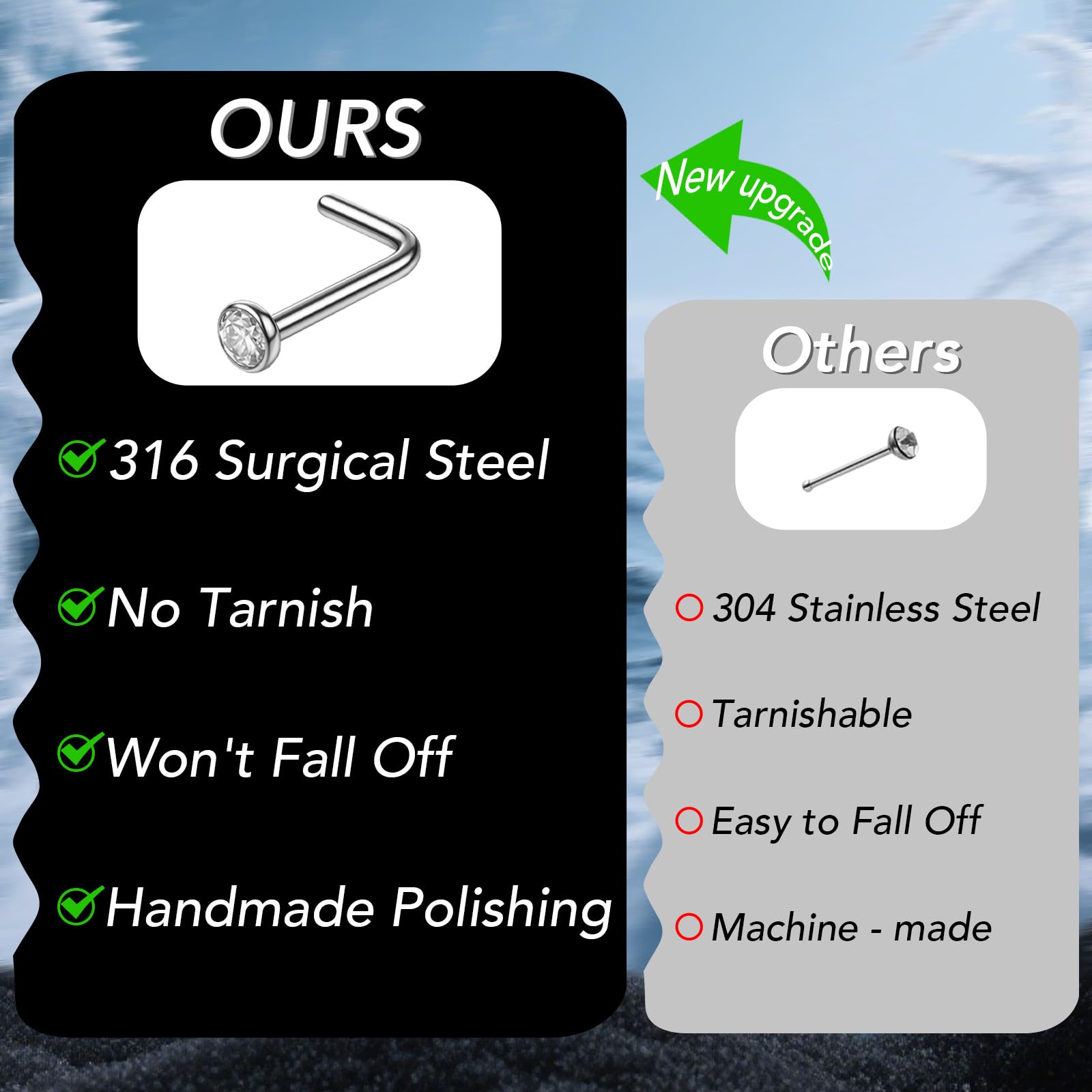 SMUOBT 120PCs 22G L Shaped Stainless Steel Nose Studs Rings Piercing Pin Body Jewelry 1.5mm 2mm 2.5mm a Set White and Colour