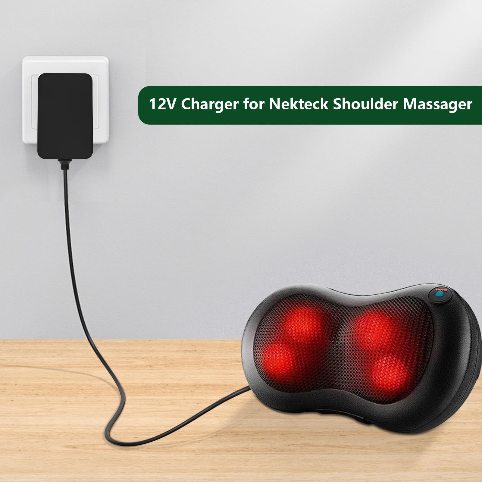 12V AC/DC Power Cord Charger for Shiatsu Neck and Back Massagers Compatible with Zyllion, Nekteck, Comfier, Resteck, Viktop, snailax shiatsu Neck and Back Massager