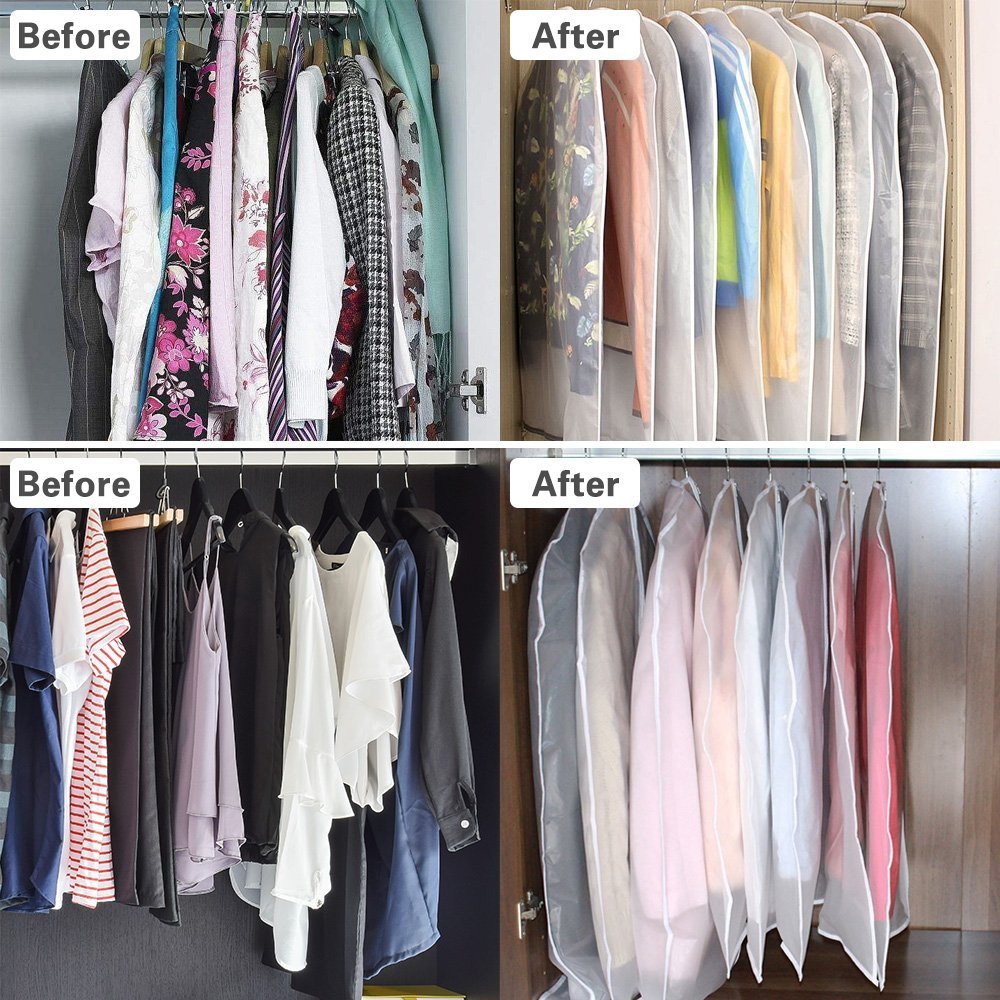Thipoten Garment Bags, Set of 5 Lightweight 33 Inch Suit Bags with Full Stainless Steel Zipper, Garment Bags for Storage/Closet/Travel (Translucent, 24 x33 Inches)