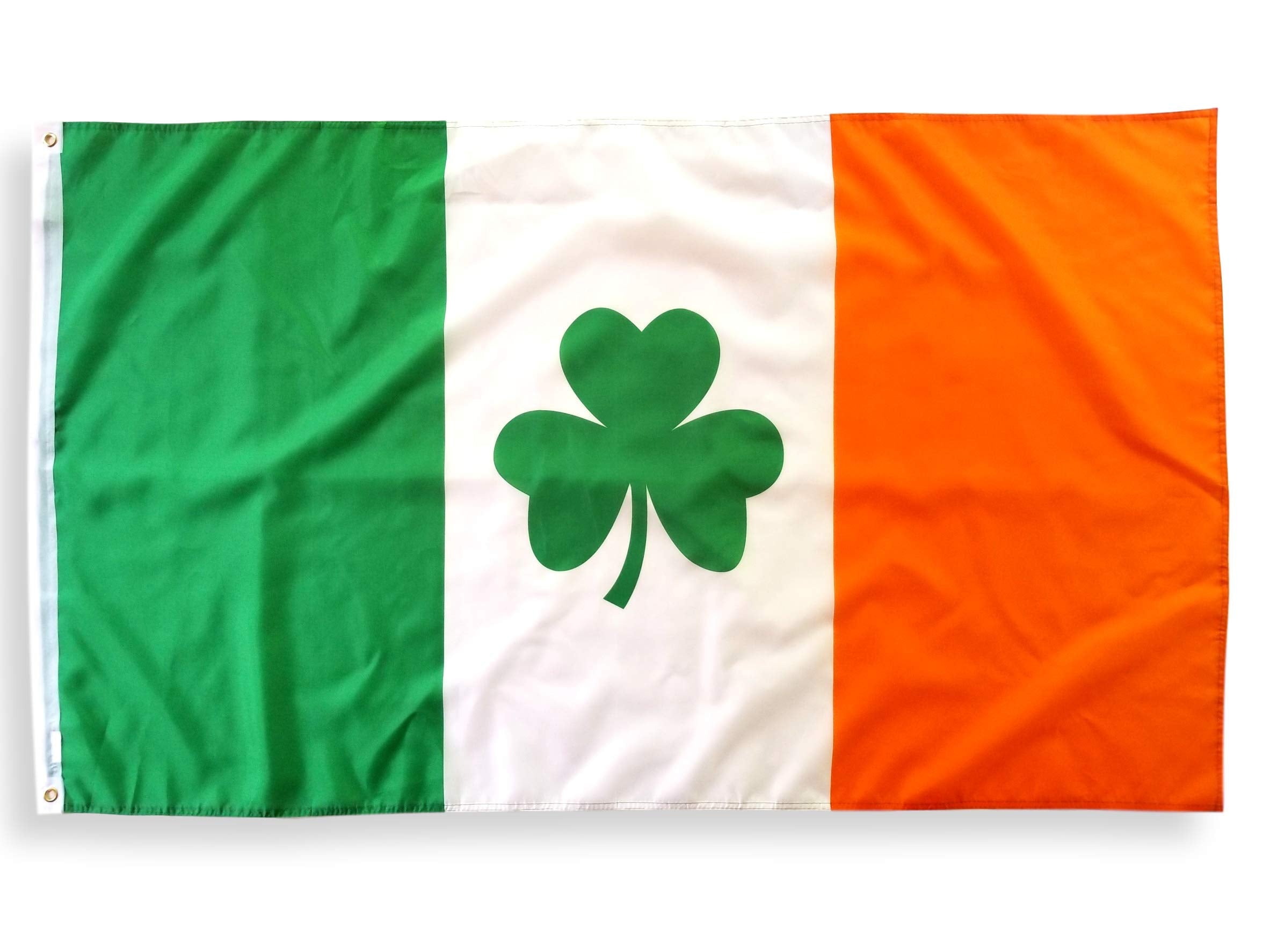3x5 Ireland Shamrock Flag with 100% Polyester Fabric, Two Brass Grommets, and Double Stitched Edges, Ireland Flag 3x5 Foot Shamrock Flag St Patricks Day Flag Four Leaf Clover Flag Irish Shamrock Flag
