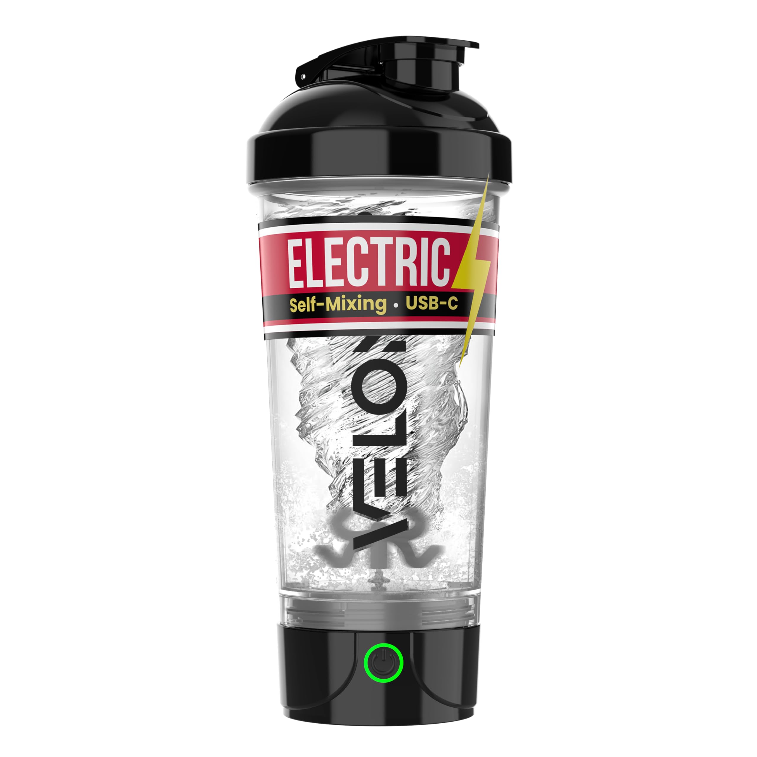 VELOMIX Electric Protein Shaker Bottle - 24 oz | USB-C Rechargeable | Leak Proof Shaker Cups for Protein Shakes | Portable Blender for Shakes and Smoothies (Electric-Transparent)
