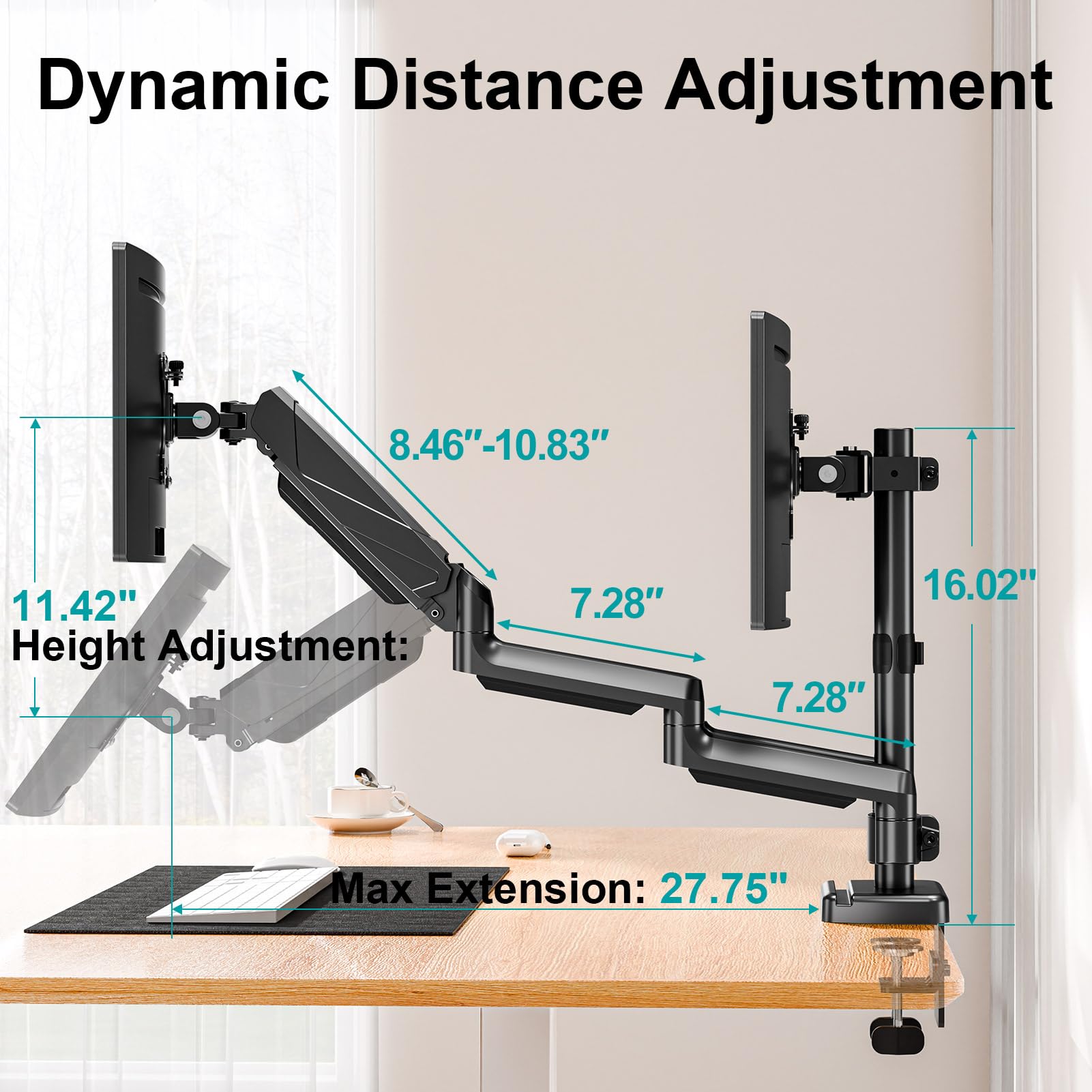 MOUNT PRO Triple Monitor Mount, 3 Monitor Desk Arm fits Three Max 27" LCD Computer Screens, up to 17.6lbs Each, Premium Gas Spring Monitor Stand with Tilt Swivel Rotation, Vesa Mount 75x75,100x100