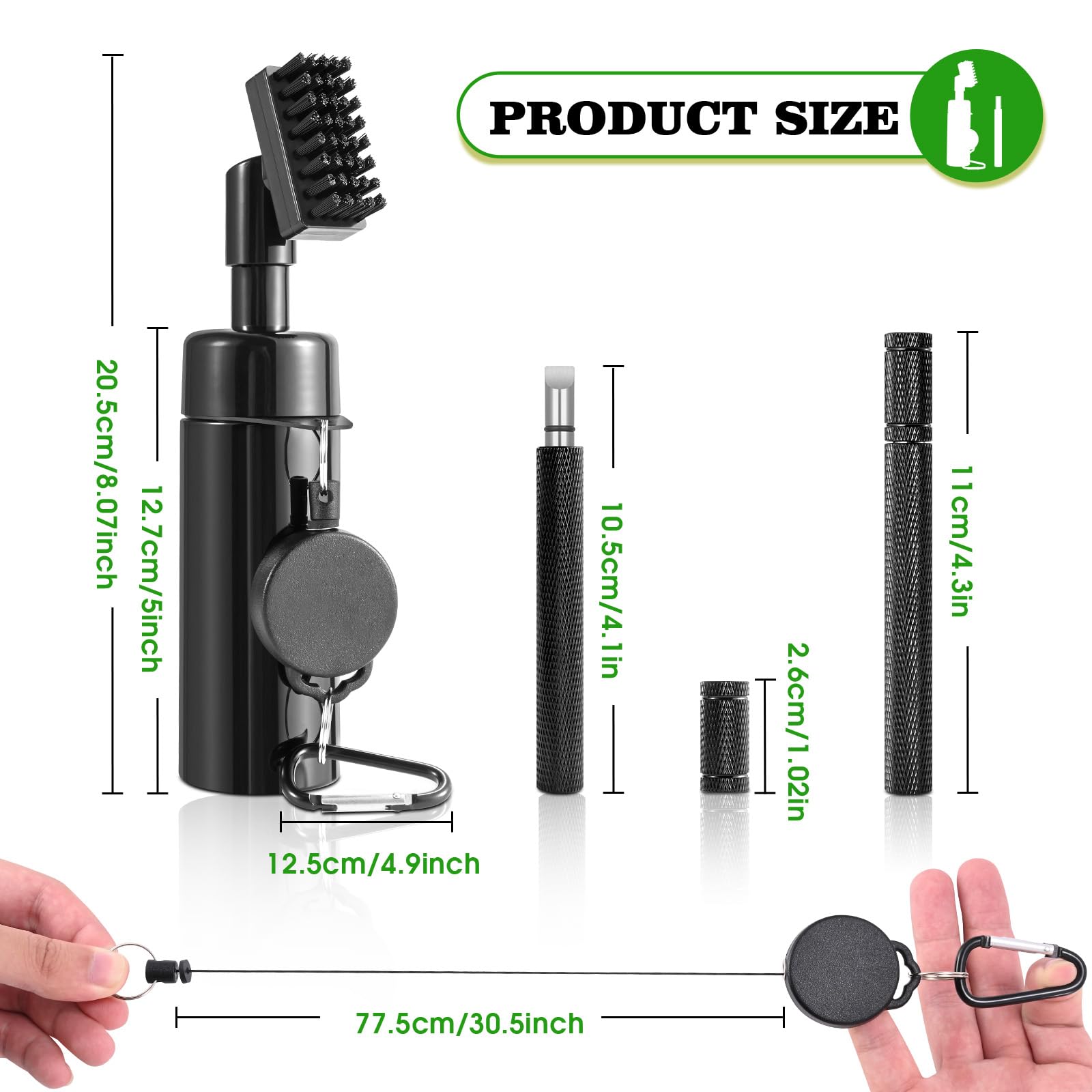 Wynaura Pro Golf Club Cleaner Brush with Golf Groove Sharpener Tool Suitable for U & V-Grooves 8 Inches Golf Water Brush with Retractable Clip Hold 5oz of Water Perfect Golf Accessories for Men/Women, Black