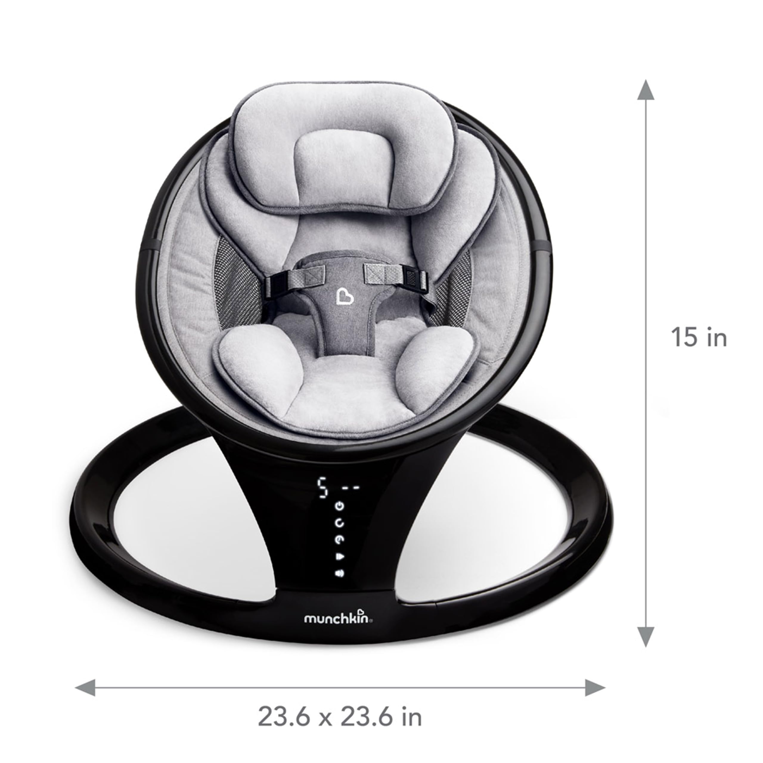 Munchkin Baby Swing, Portable and Lightweight, Bluetooth Enabled Electric Infant Rocker with Natural Sway in 5 Ranges of Motion, Newborn Nursery Essentials, Black/Grey