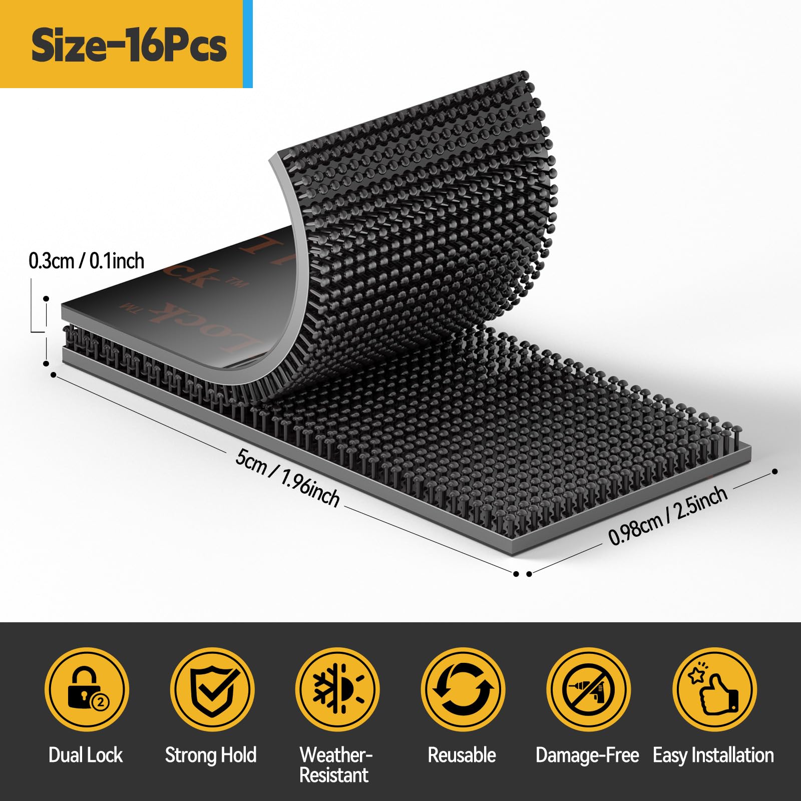 PHIXBEAR 16 Pcs Dual Lock Reusable Double Sided Tape Fasteners Made of 3M, Heavy-Duty EZ Pass/IPass/IZoom/SunPass Mounting Strips Waterproof and Heat-Resistant for Indoor and Outdoor Use, 1in x 2in