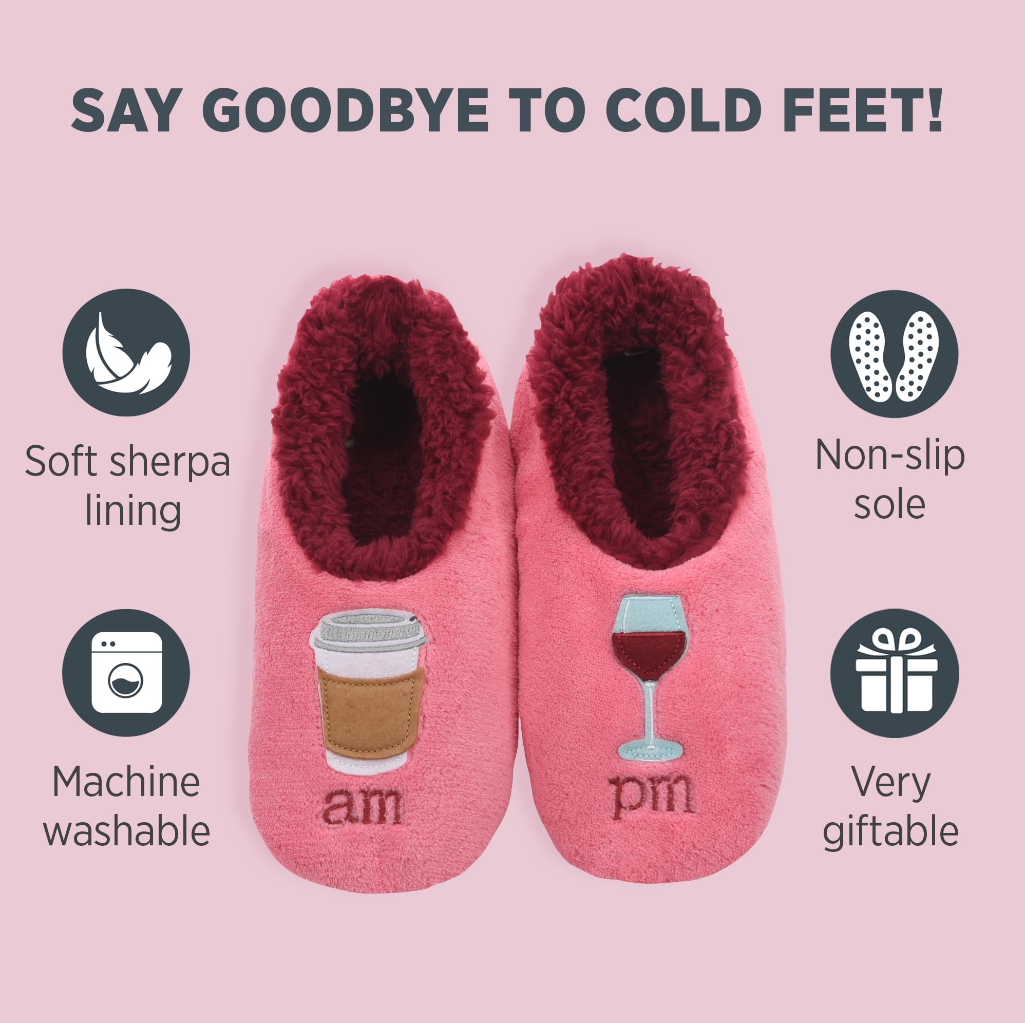 Snoozies Coffee Slipper Socks for Women Cute Gifts and Fun House Slippers with Soft Sherpa Lining and Grips |AMPM-Medium