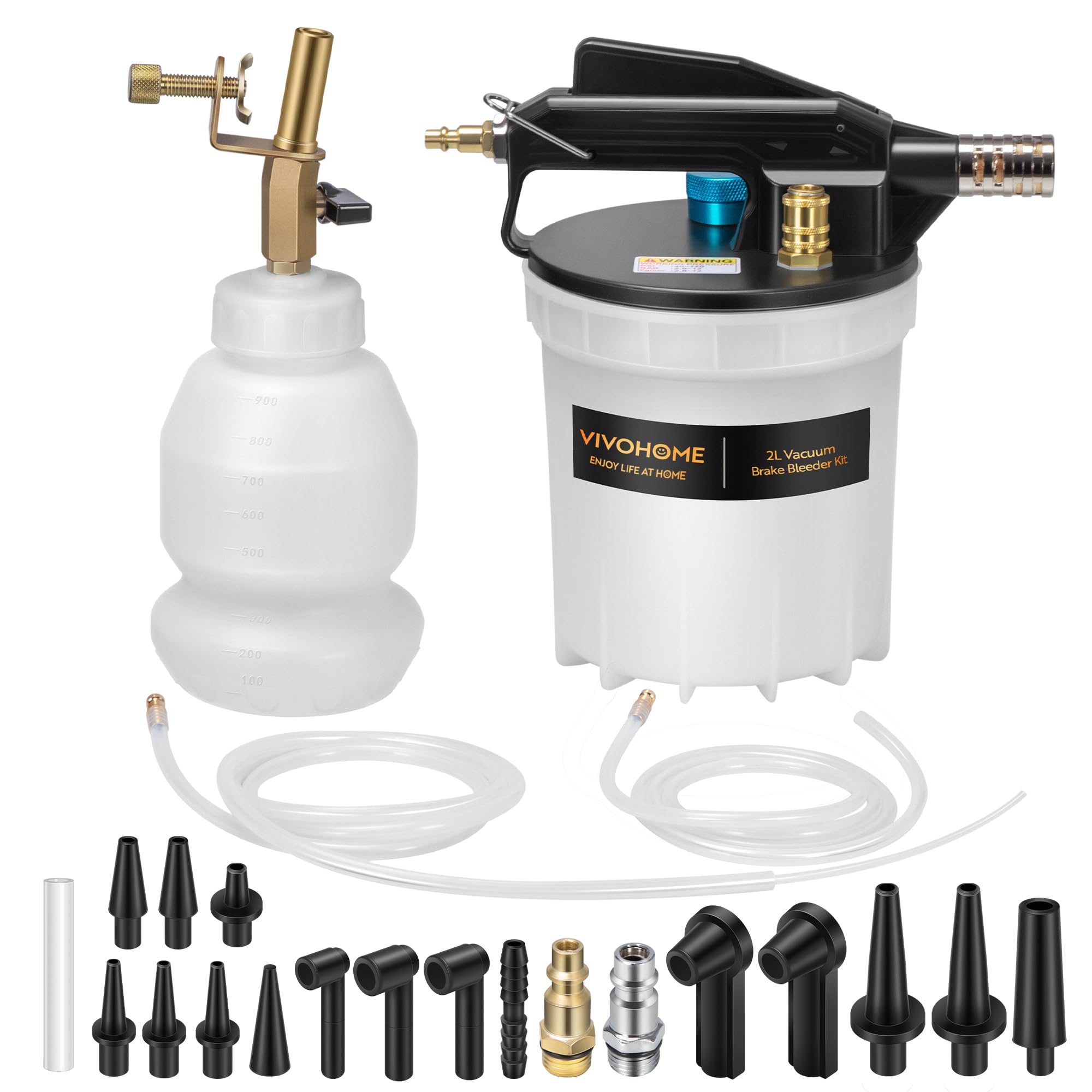 VIVOHOME 2L Vacuum Brake Bleeder Kit with 1L Refilling Bottle, 2PCS 60 Inch Hoses, Adapters
