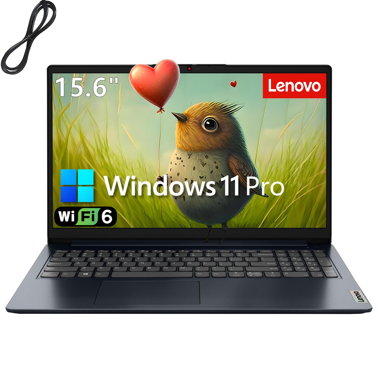 Lenovo 15.6" Laptop Computer for Business and Student, Intel Dual Core Processor, 32GB DDR4 RAM, 1TB PCIe SSD, WiFi 6, BT 5.2, Type-C, HDMI, Numeric Keypad, Abyss Blue, Windows 11 Pro, Wendbo Cable