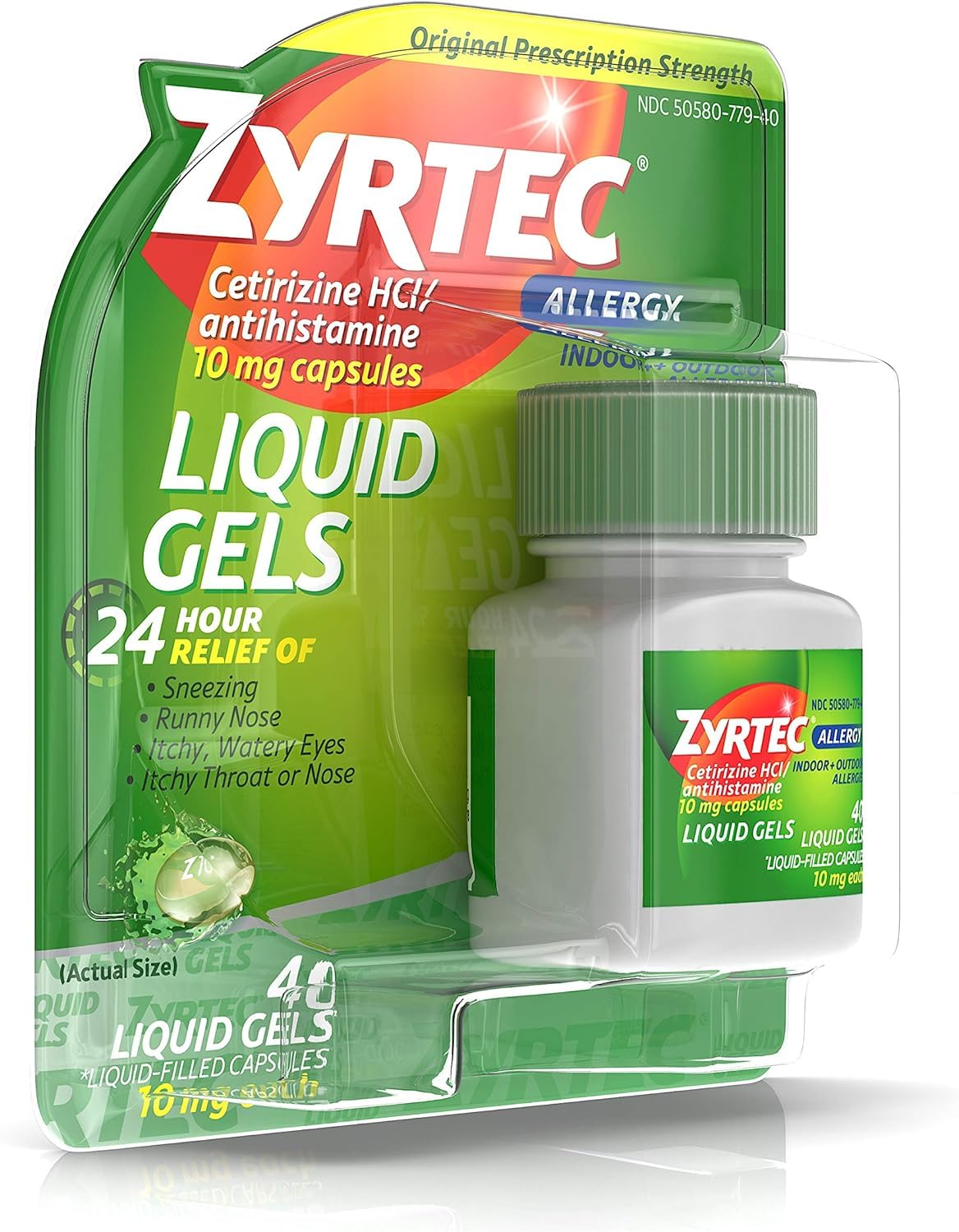 Zyrtec 24 Hour Indoor & Outdoor Allergy Liquid Gels, Antihistamine Capsules with Cetirizine Hydrochloride for All-Day Allergy Relief, 40 ct ( Pack of 2)