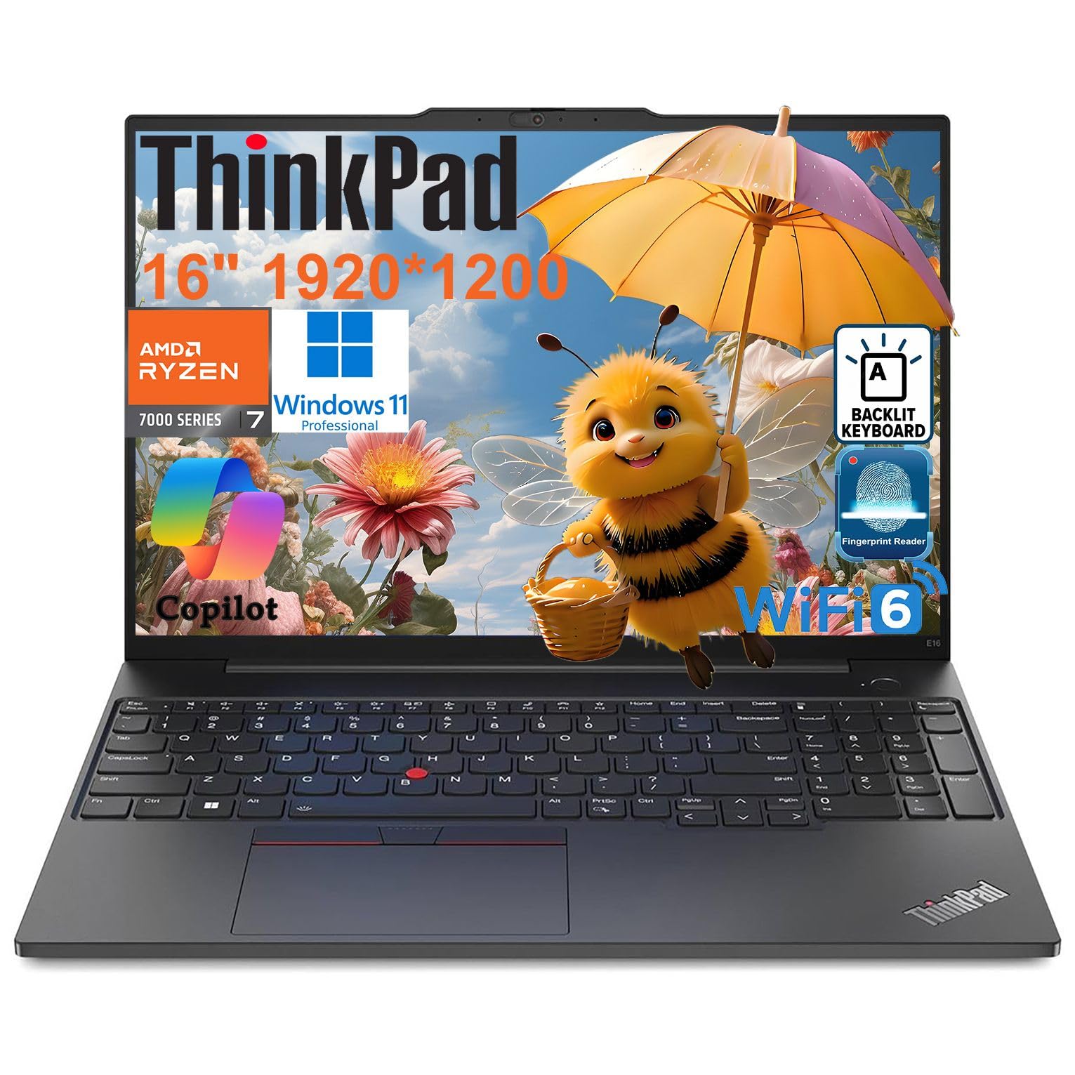 Lenovo ThinkPad E16 Gen 2 Business Laptop Computer, AMD 8-Core Ryzen 7 7735HS (Beat i7-1355U), 32GB DDR5 RAM, 1TB PCIe SSD, 16" FHD+, WiFi 6, Backlit KB, Fingerprint Reader, Windows 11 Pro, Vent-Hear