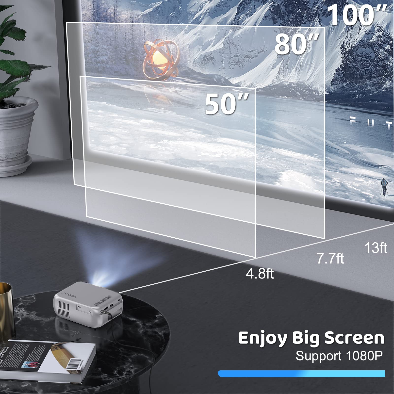 Projector, Vamvo Mini Projector, Home Theater Video Projector,Portable Movie Projector Compatible with TV stick/PS4/HDMI/USB/VGA/AV/Smartphone/TV Box/Laptop/ iOS/Android (Basic)