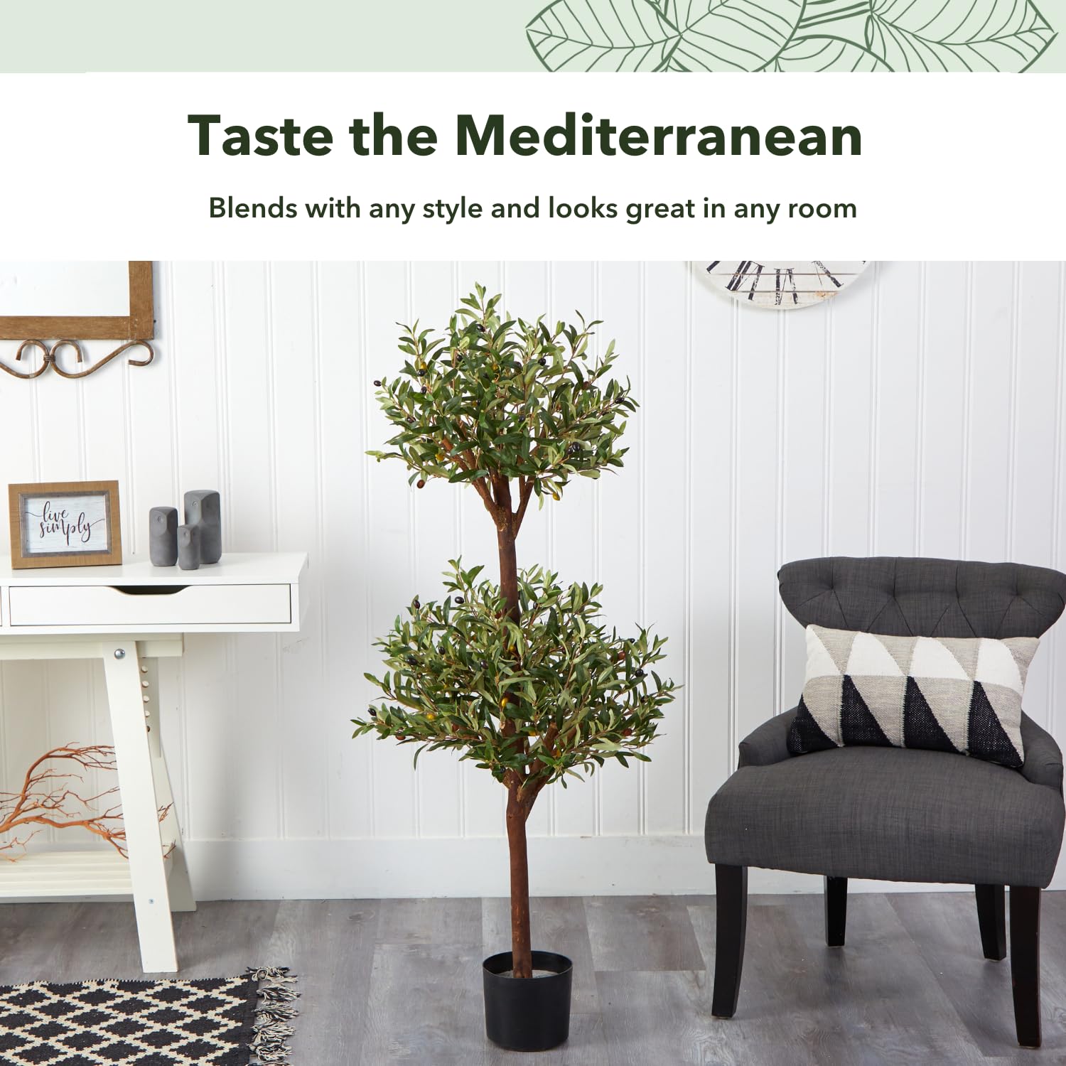 Nearly Natural 5309 Olive Double Topiary Silk Tree, 4.5-Feet, Green