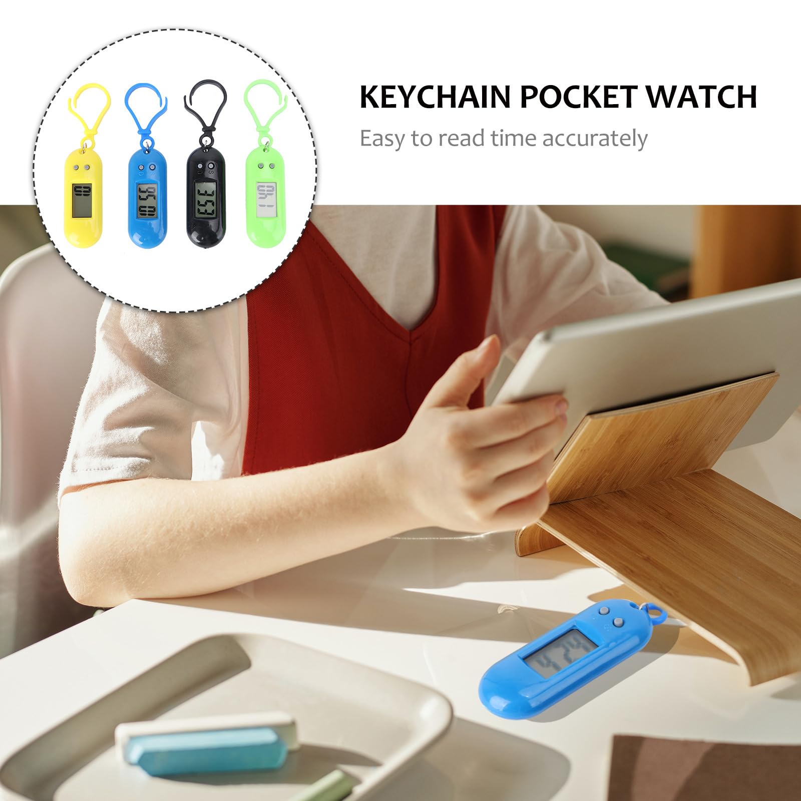 Hemobllo 4 Pcs Keychain Pocket Watch - Mini Key Ring Digital Watch Small Electronic Watch Portable Keychain Watch for Children Kids Students (Random Color, Random Keychain)
