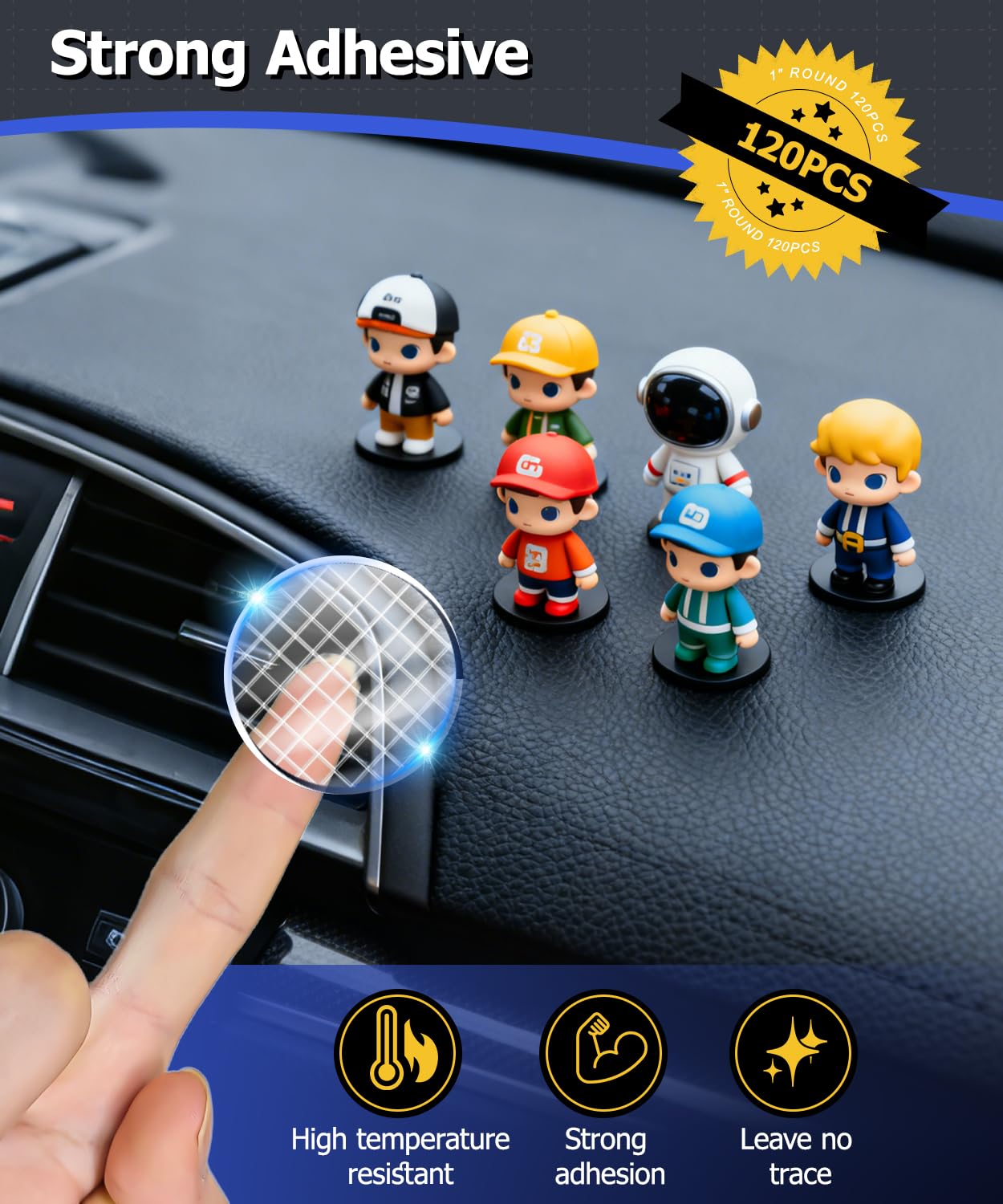 PHIXBEAR Removable Poster Mounting Putty with Grid No Residue, Strong Double Sided Tape Glue Adhesive Dots Clear Museum Sticky Tack, Fixed Car Decor Art Craft Picture, 1" Diameter Round (120Pcs)