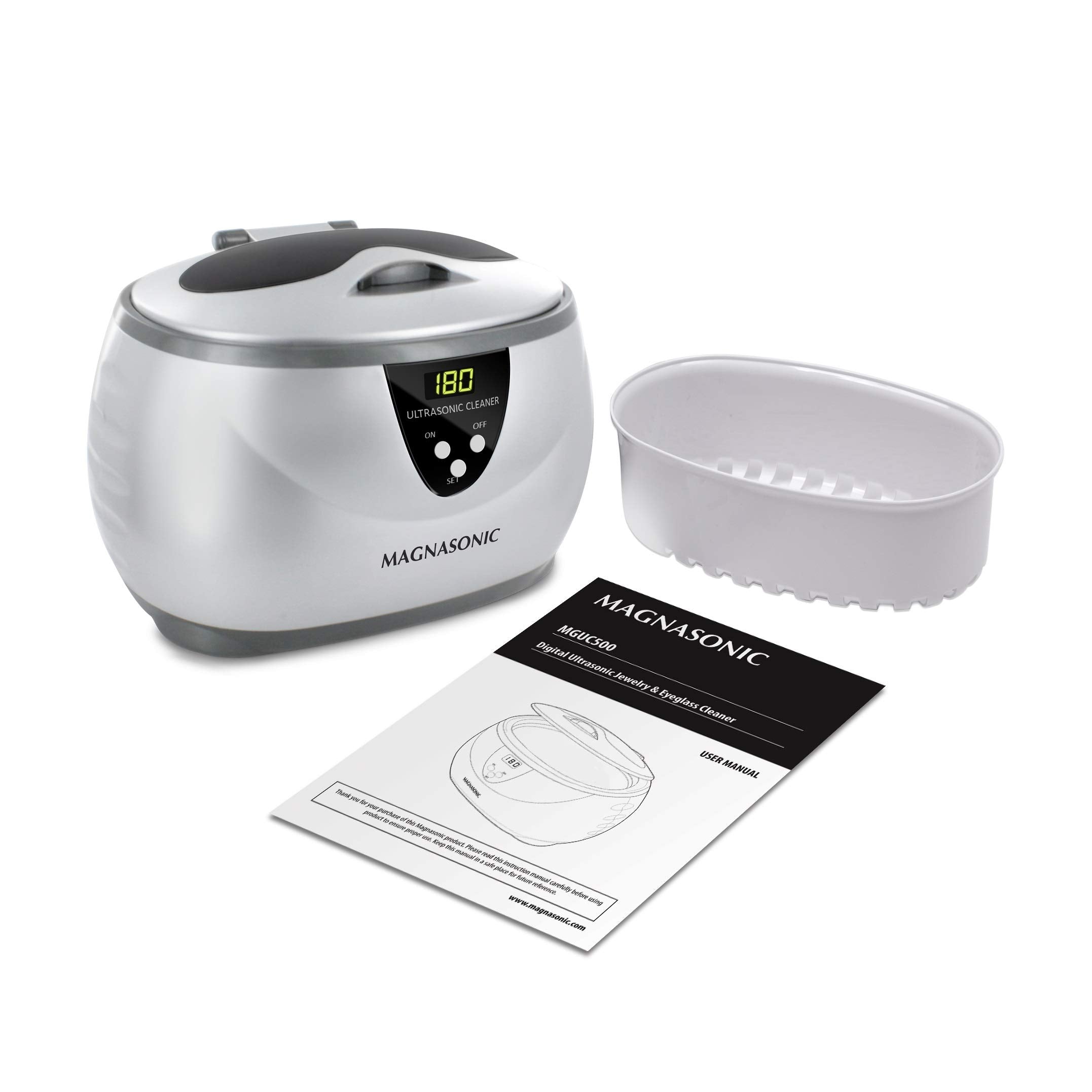 Magnasonic Professional Ultrasonic Jewelry Cleaner with Digital Timer and 20 oz Stainless Steel Tank for Eyeglasses, Rings, Earrings, Coins, Tools, Dentures, Hygiene Items (MGUC500)