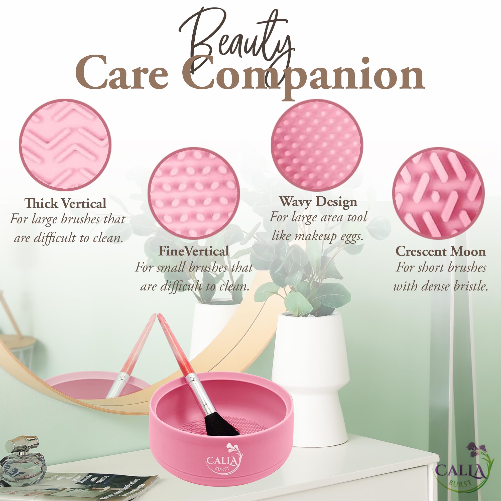 CallaBurst 3 in 1 Silicone Makeup Brush Cleaner - Make up Brush Cleaner Mat with Makeup Brush Drying Rack & Brush Organizer, Silicone Washing Tool Cleaning Bowl for Beauty Cosmetic Brushes (Pink)