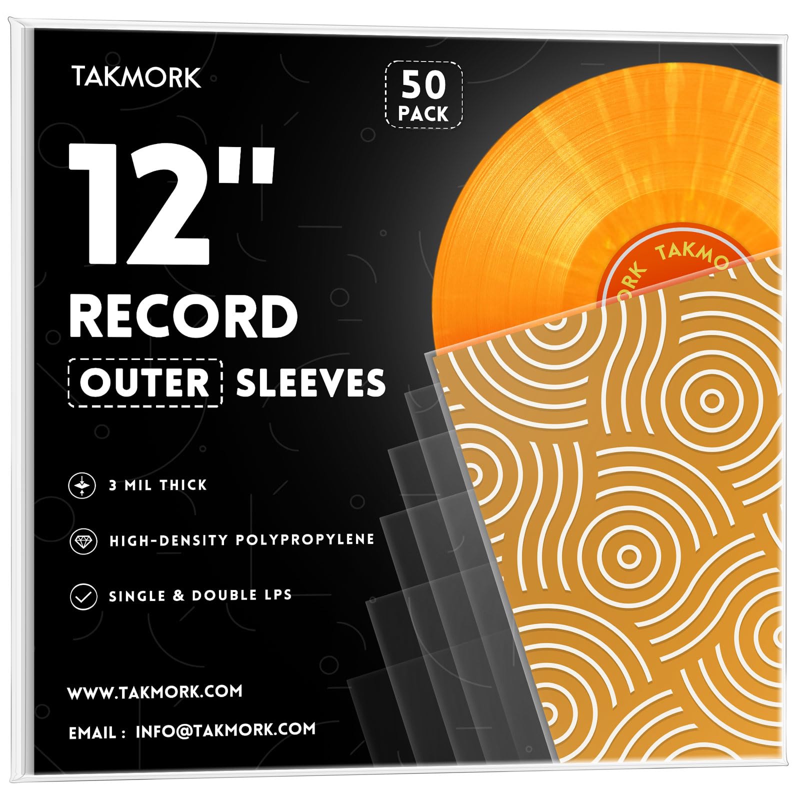 Vinyl Album Covers: 12" LP Vinyl Record Protective Sleeves | Crystal Clear & Durable 3 Mil Thick Record Outer Sleeves, 50 Pcs
