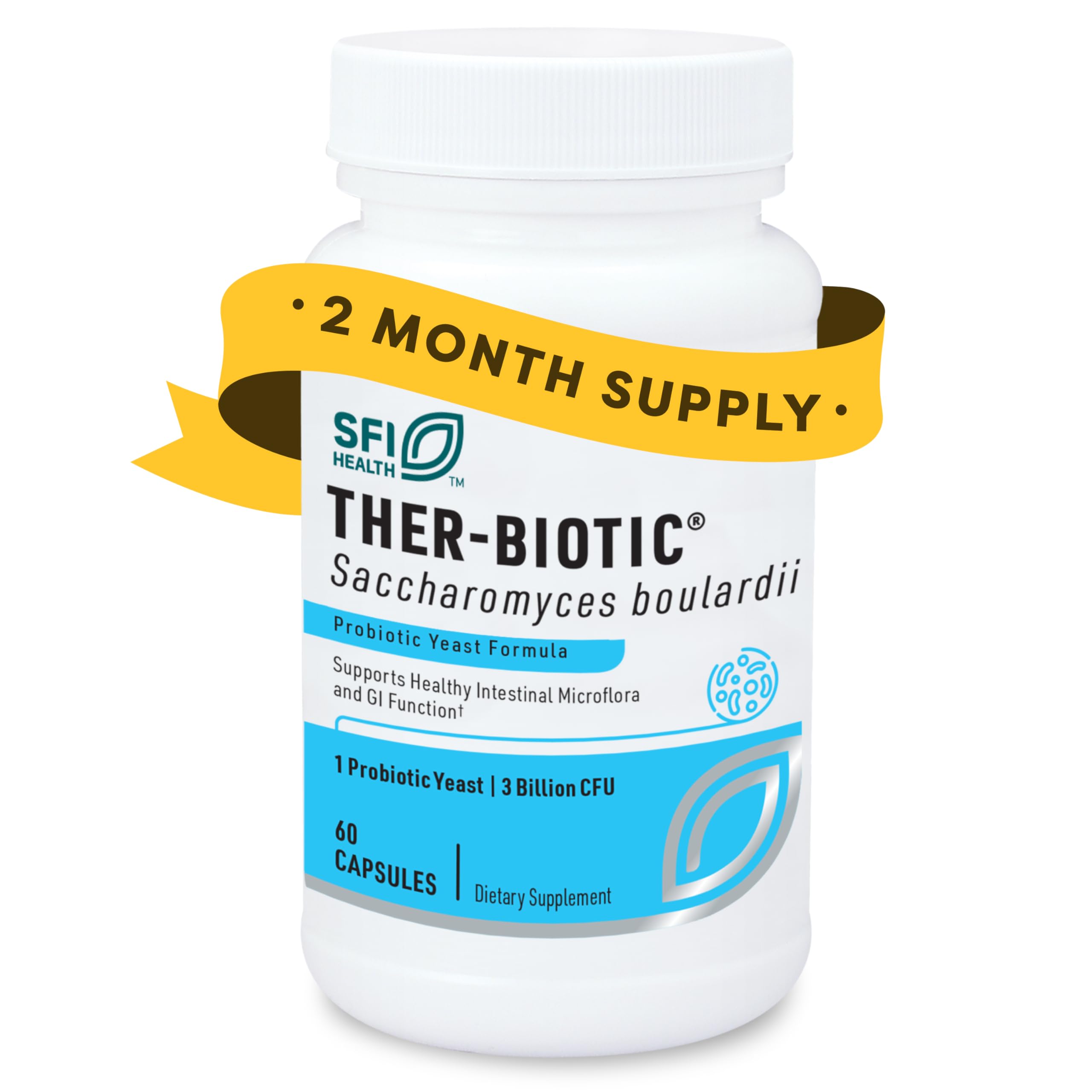 Klaire Labs SFI Health Ther-Biotic Saccharomyces Boulardii Probiotics for Women & Men - S Boulardii Probiotics for Digestive Health & Immune Support - Supports Healthy Intestinal Flora (60 Capsules)