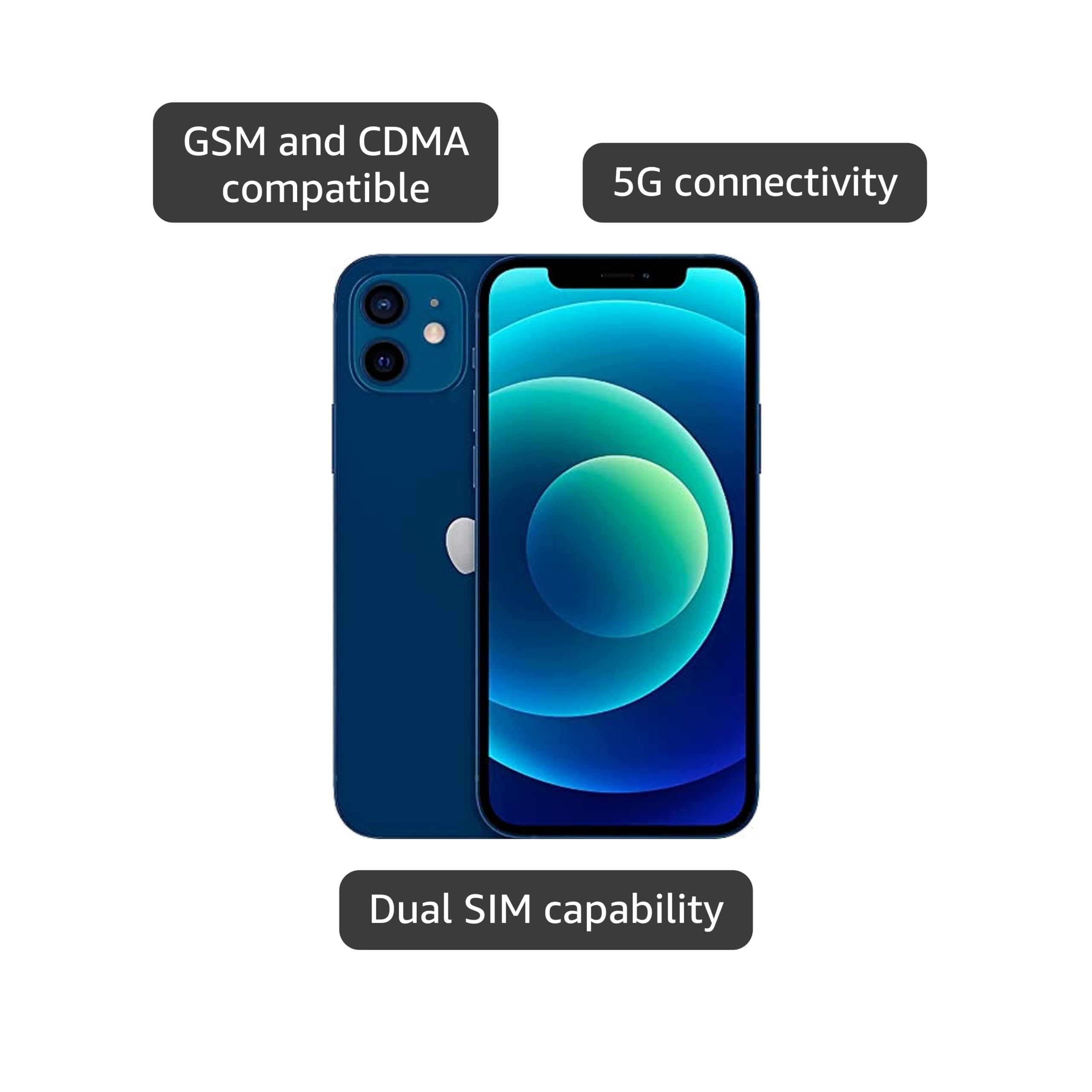 Apple iPhone 12, 64GB, Blue - Unlocked (Renewed)