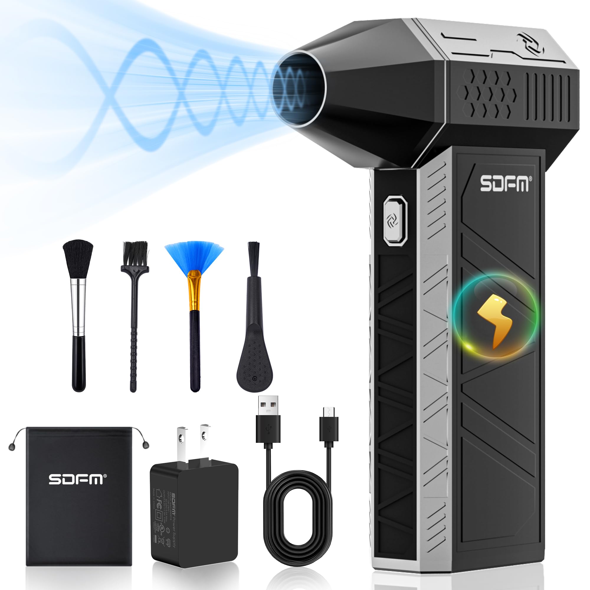 SDFM Electric Air Duster - 130000RPM Compressed Air Duster,3 Gear Adjustable Jet Dry Blower can Reusable Can for Computer Keyboard,Outdoors,Car,Home.(X3 Max-Black)