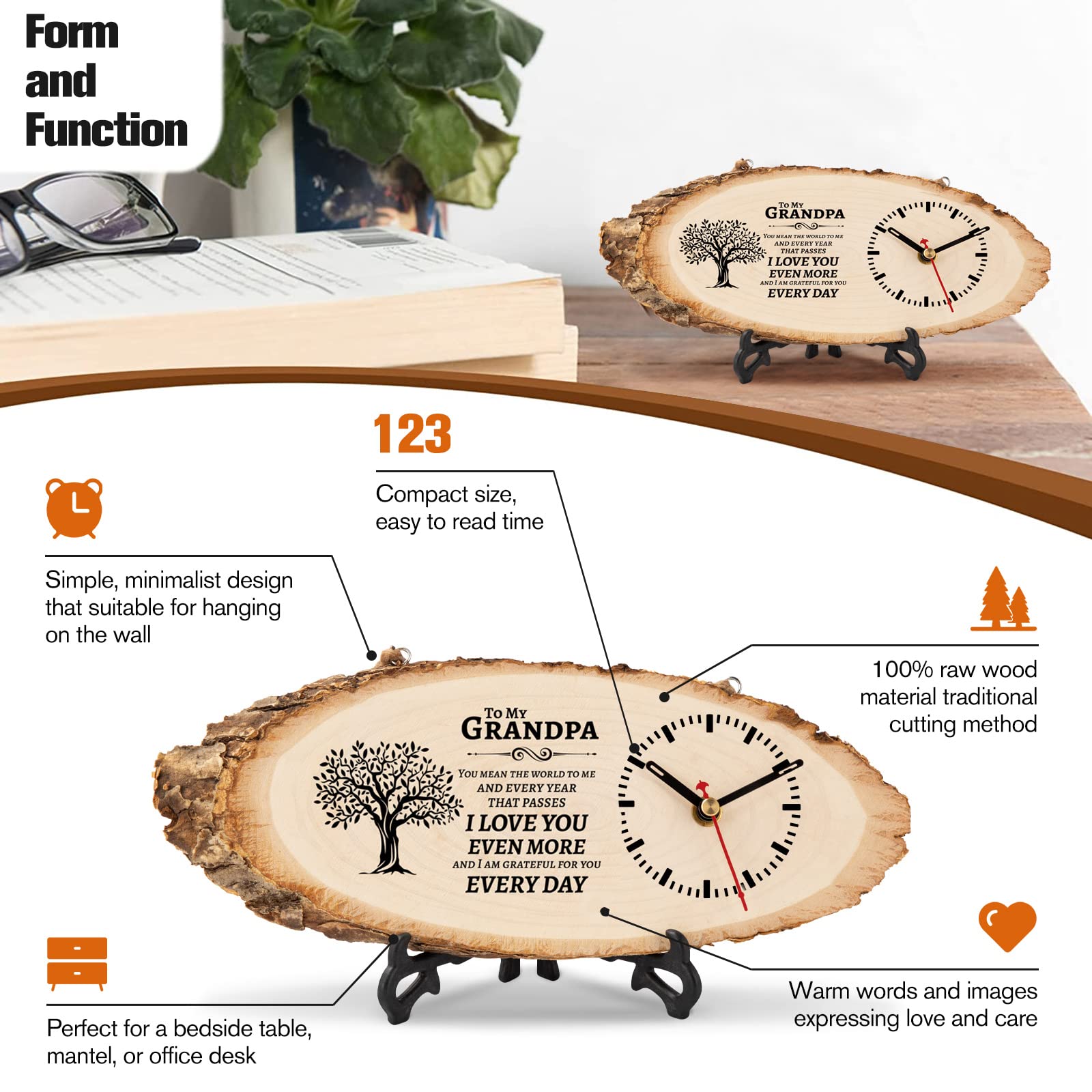 BeauGift Gifts for Grandpa Wooden Clock, Grandpa Birthday Gifts from Granddaughter, Grandpa Gifts for Birthday, Best Grandpa Ever Gifts from Grandchildren to My Grandpa Gifts