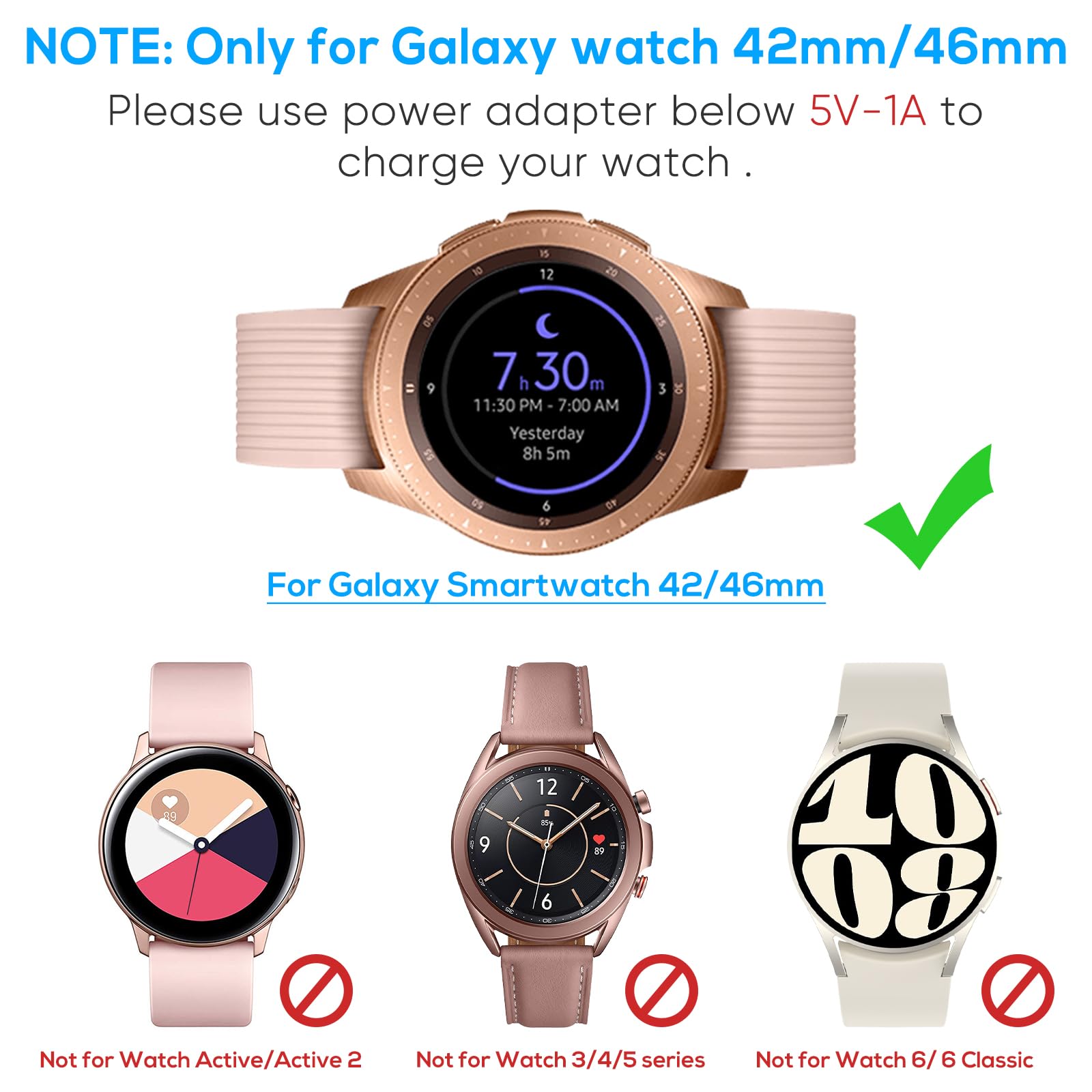 Charger Compatible with Samsung Galaxy Watch 42mm/46mm, Upgraded Charging Cradle Dock for Galaxy Watch SM-R800/R810/R815 Smart Watch Charger (Not for Active), Black