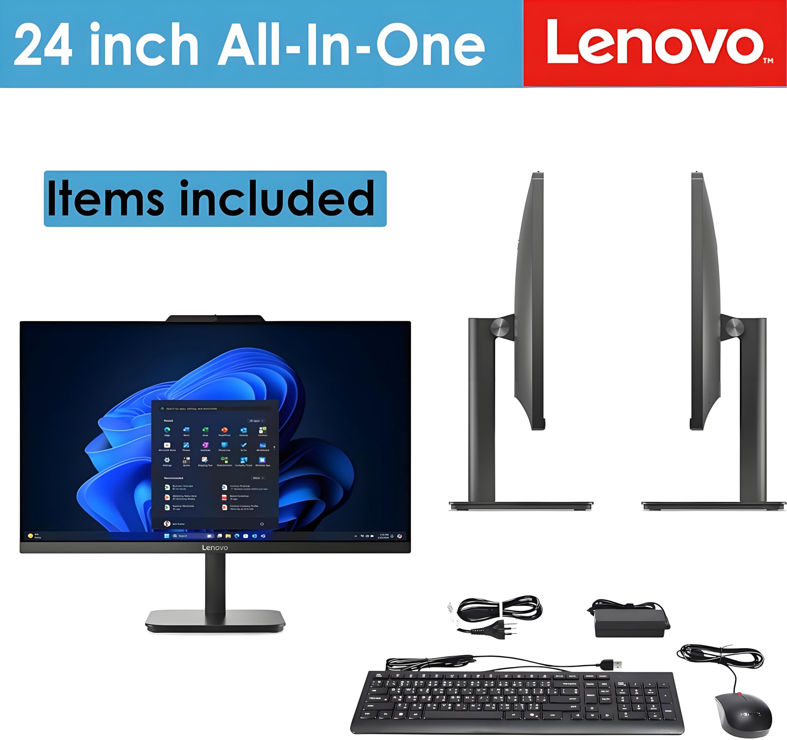 Lenovo 24 All-in-One Desktop Computer for Home Office, Intel Processor, 23.8" FHD AIO, WiFi 6, Bluetooth 5.2, RJ-45, HDMI, Keyboard & Mouse - 16GB RAM, 1TB PCIe SSD