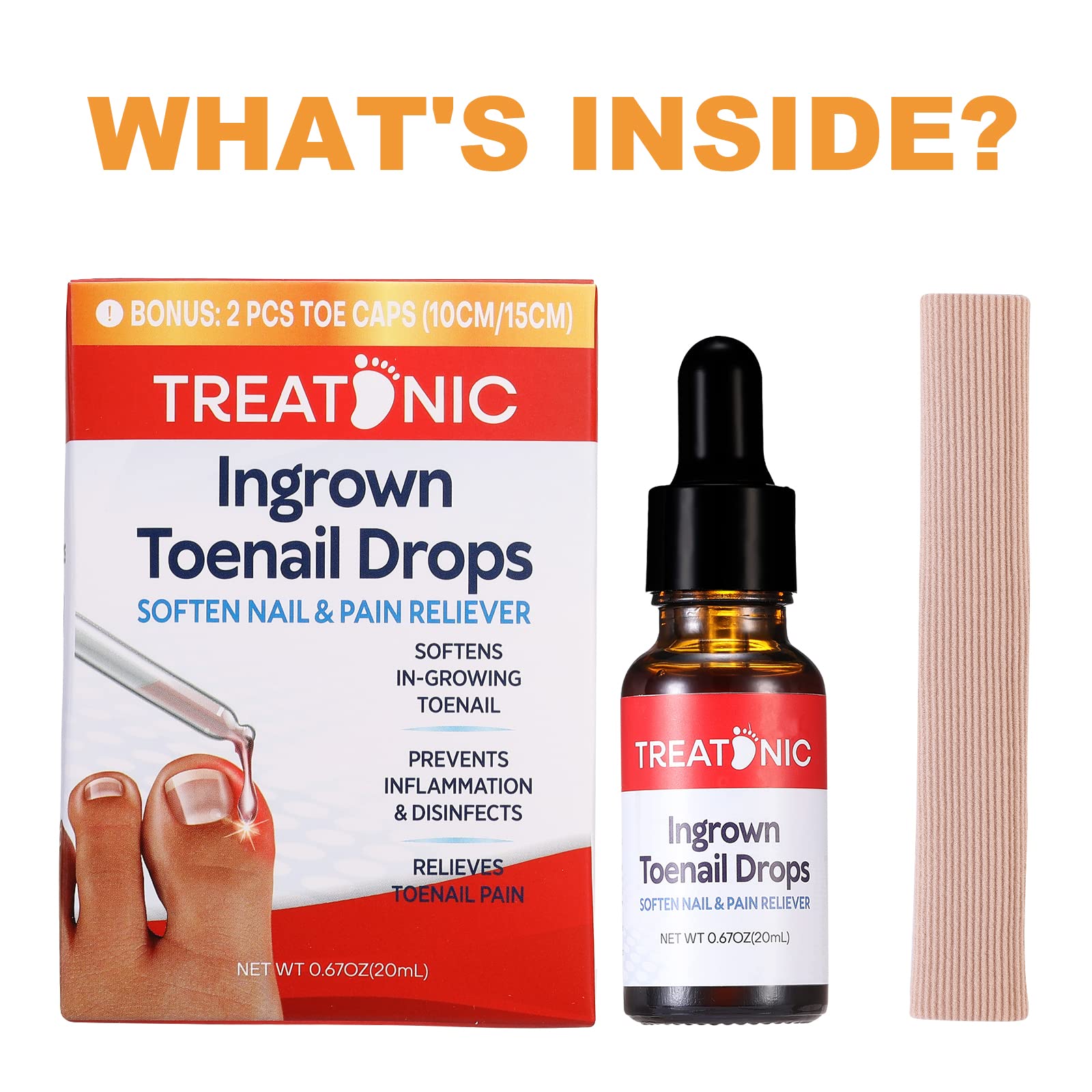 Treatonic Ingrown Toenail Treatment - Ingrown Toenail Pain Reliever and Softener Kit for Easy Trimming with Silicone Gel Toe Caps