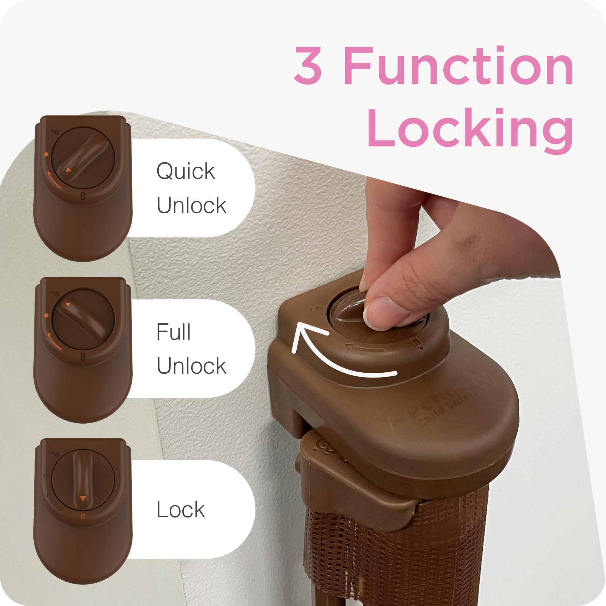 Retractable Baby Gate Perma Child Safety 33" Tall x 71” Wide, Mesh, for Stairs, Doorways, Dogs, Pets, Indoor, Outdoor, One-Handed Operation, Locking, Easy Install, Hardware Mount, Brown