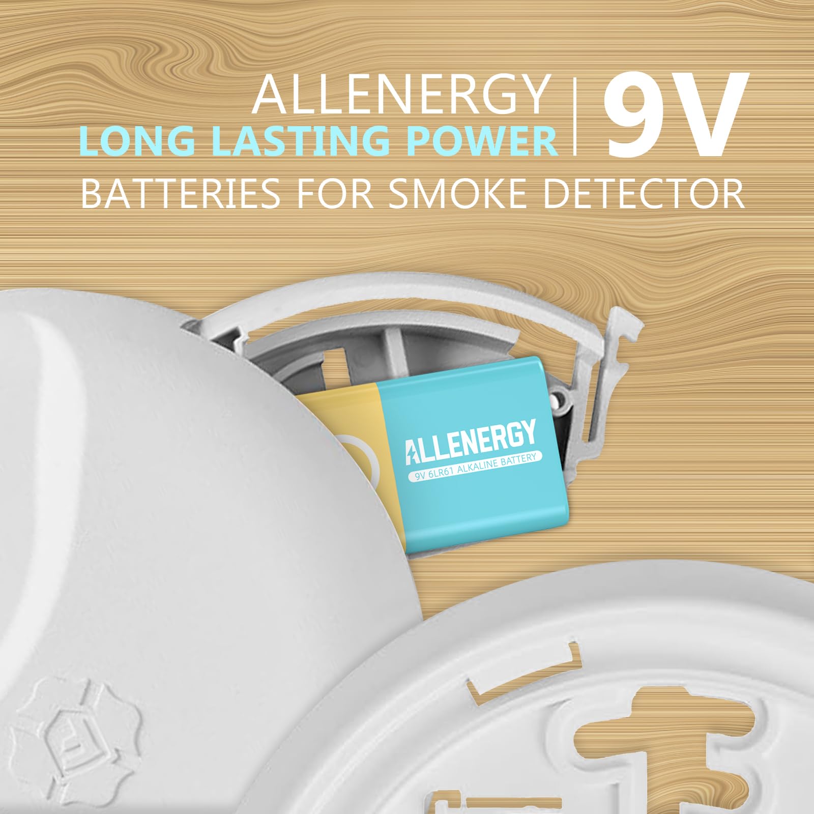 ALLENERGY 9V Batteries Alkaline 9 Volt Battery 2 Pack for Smoke Detector, Square Smoke Alarm Batteries Long-Lasting