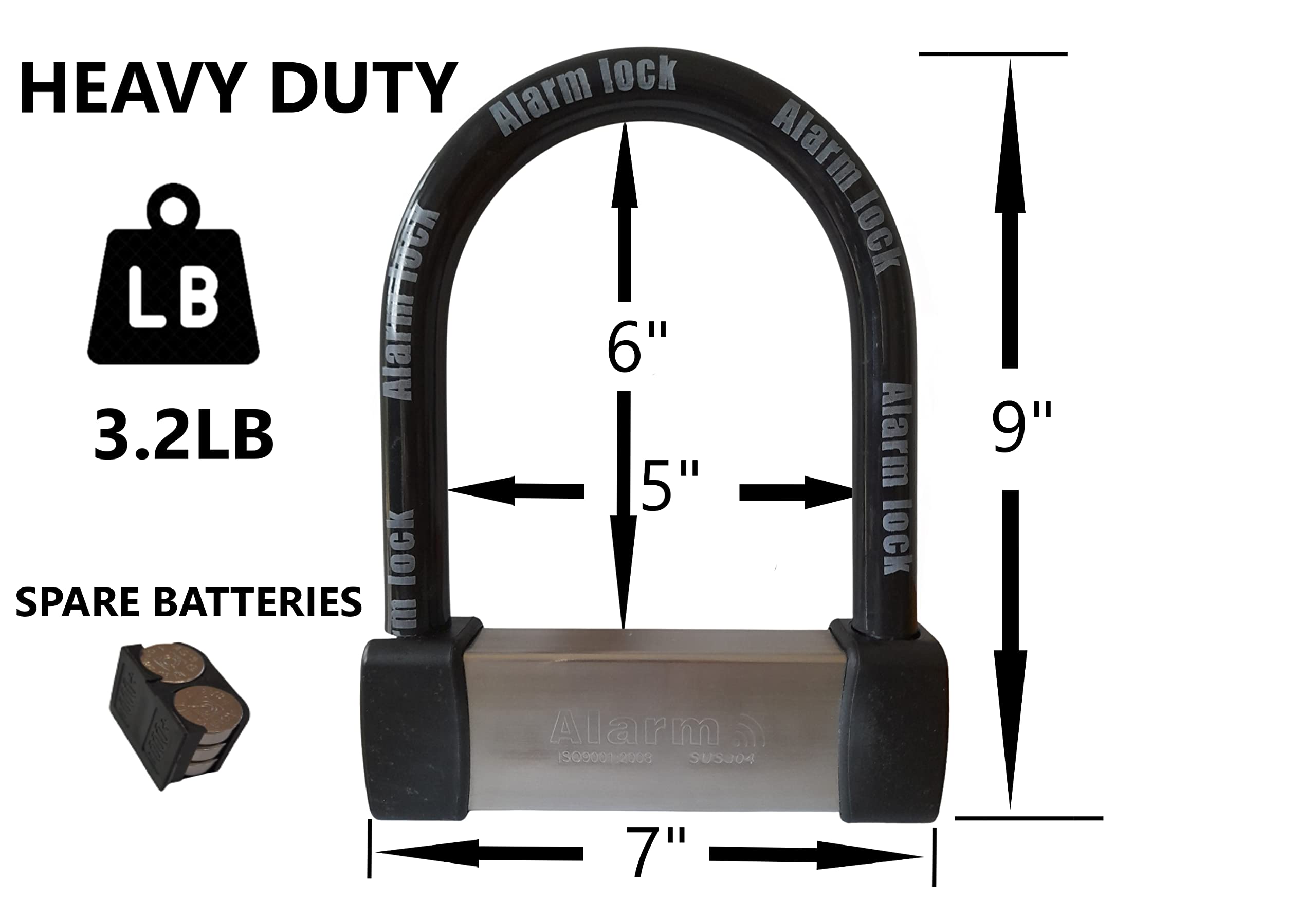 EnzZone Heavy Duty Anti Theft Alarm U Lock for E-Bikes, Scooters, Motorcycles - 16mm Stainless Steel, 3 Keys, Weatherproof