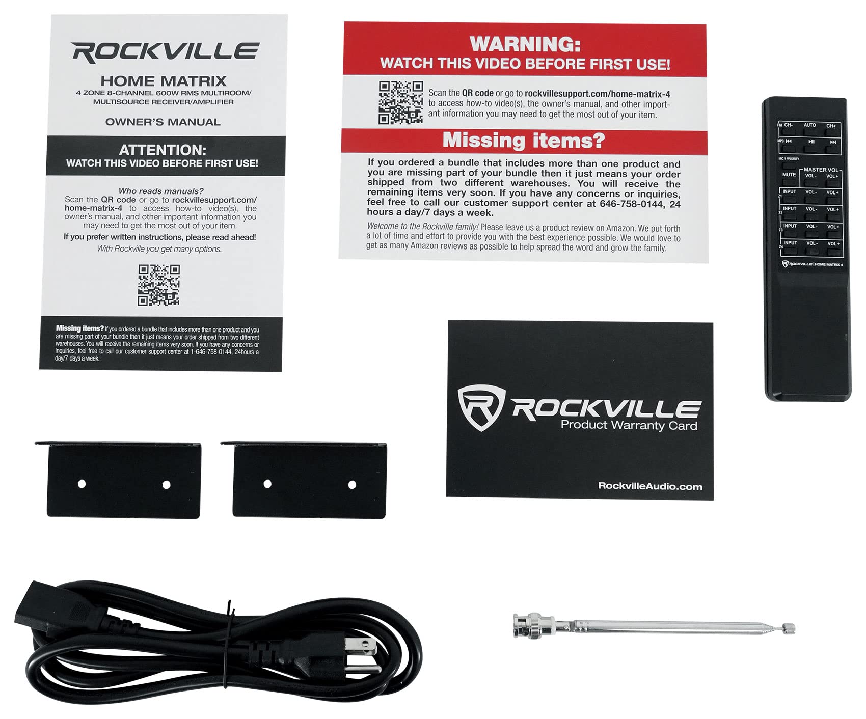 Rockville Home Matrix 4 600W Multi Room Receiver/Amplifier, 8-Channel (4 Zones), Bluetooth, USB, Optical, Coaxial, RCA, Mic Inputs