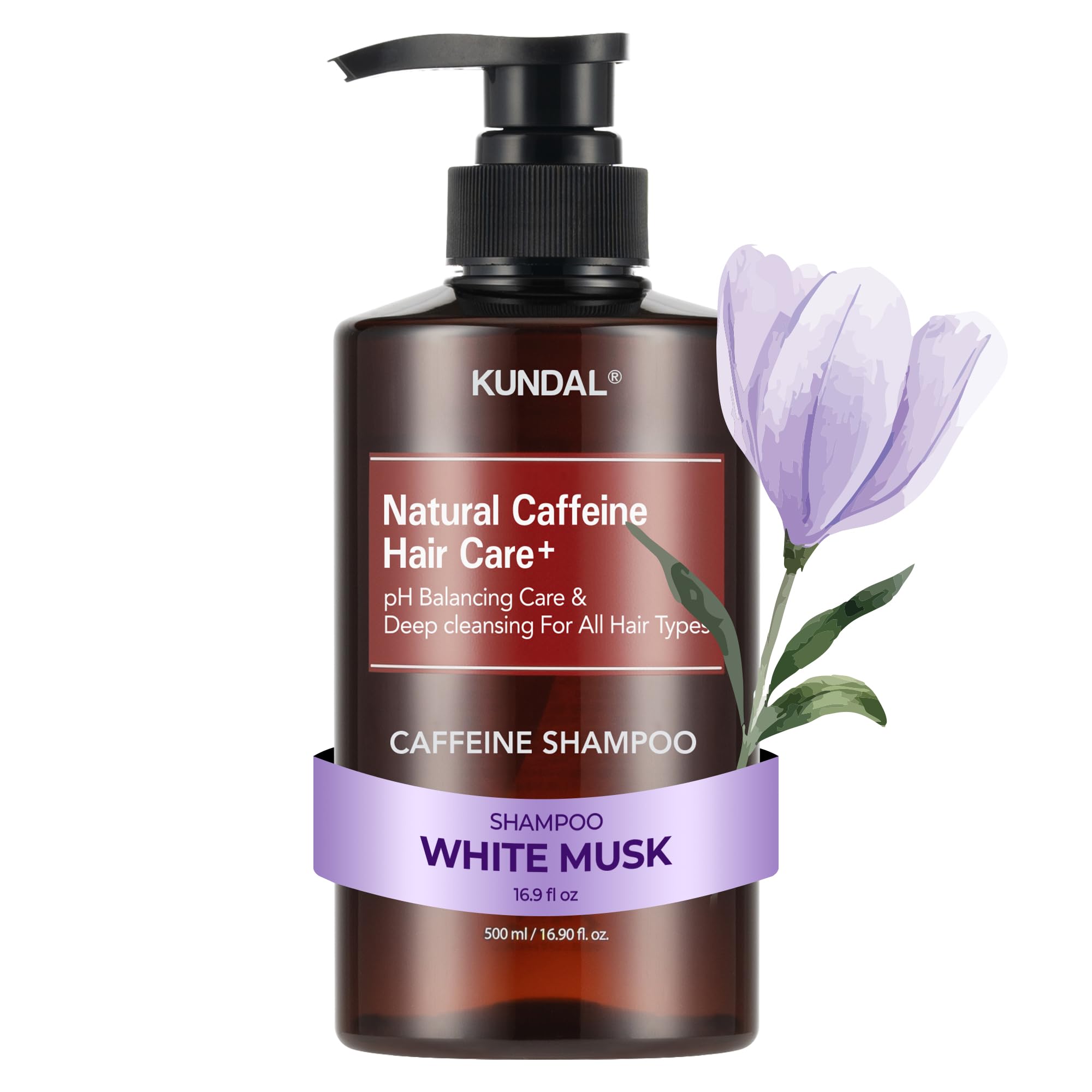 KUNDAL Caffeine hair Korean Hair Care Shampoo, White Musk, 16.9 Fl Oz - Sulfate Free, Menthol & Botanical Extracts, For Fuller Looking Hair, Refresh & Manageability