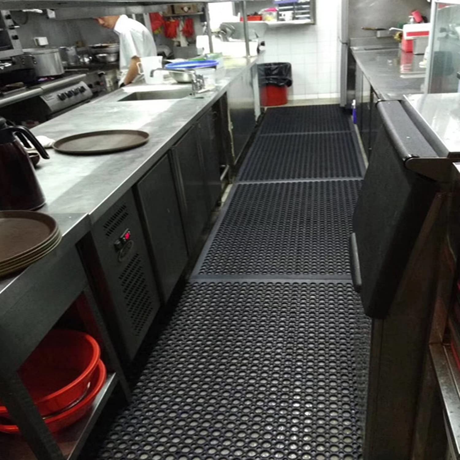 tonchean Commercial Anti-Fatigue Rubber Drainage Mat 83x36x0.4in Non-Slip Drainage Rubber Mat with Holes Heavy Duty Commercial Restaurant Kitchen Bar Floor Mats, Door Mats Use Wet Area