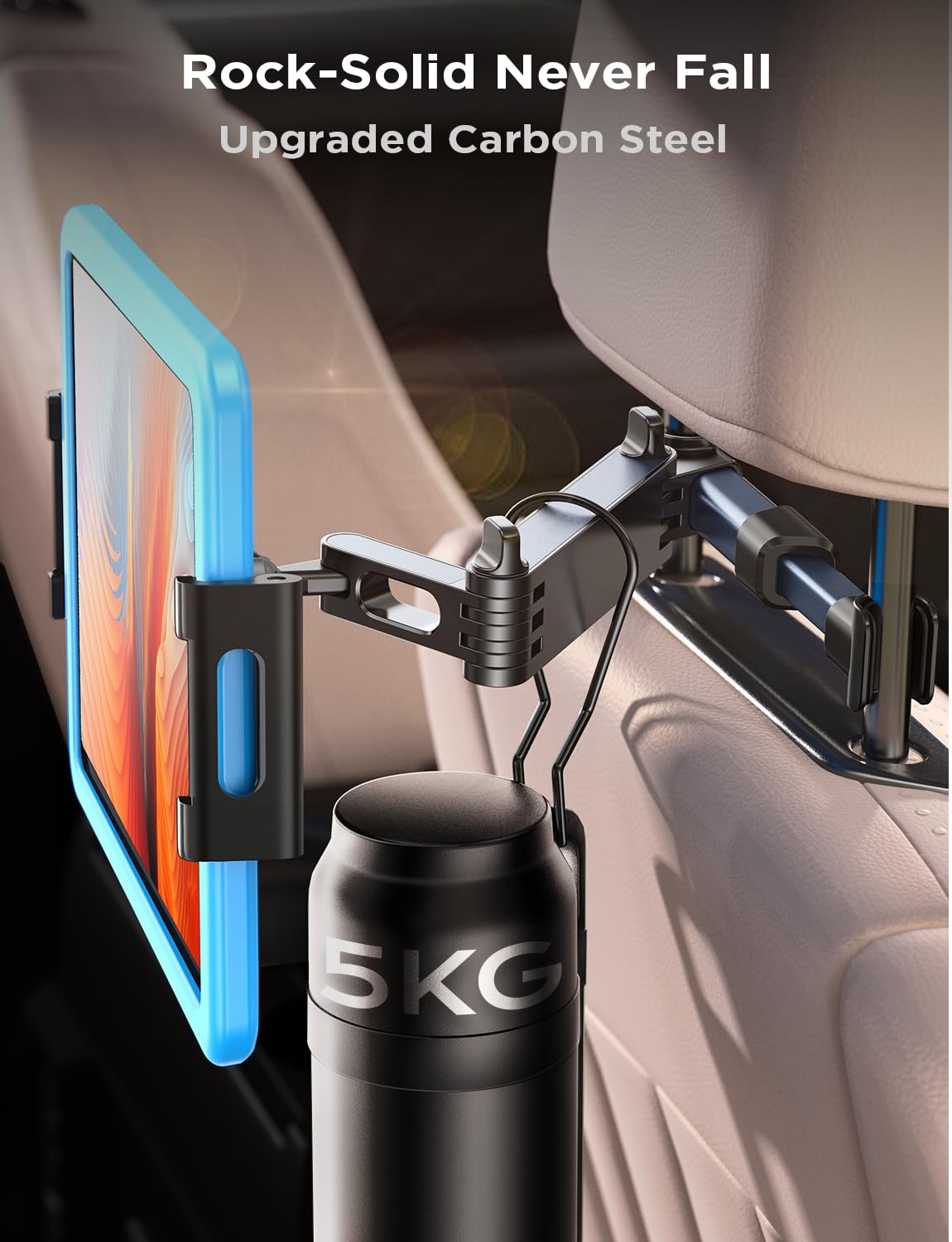 LISEN Extendable Tablet iPad Car Holder Back Seat for Kids, iPad Headrest Mount for Car, Road Trip Must Haves Essentials Tablet iPad Car Mount Accessories Compatible with 2024 iPad Pro Fire