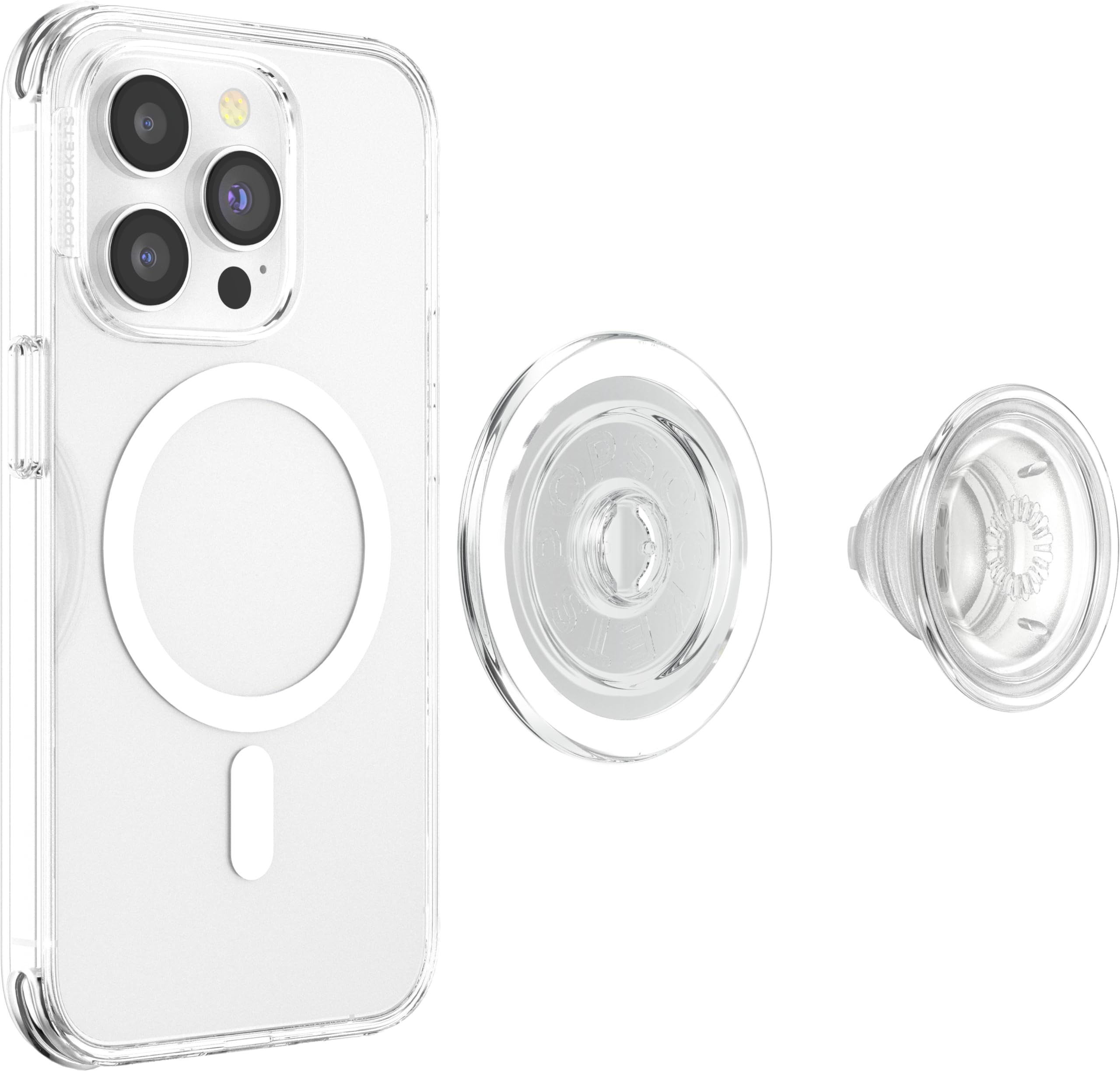 PopSockets Phone Grip Compatible with MagSafe, Adapter Ring for MagSafe Included, Phone Holder, Wireless Charging Compatible - Clear