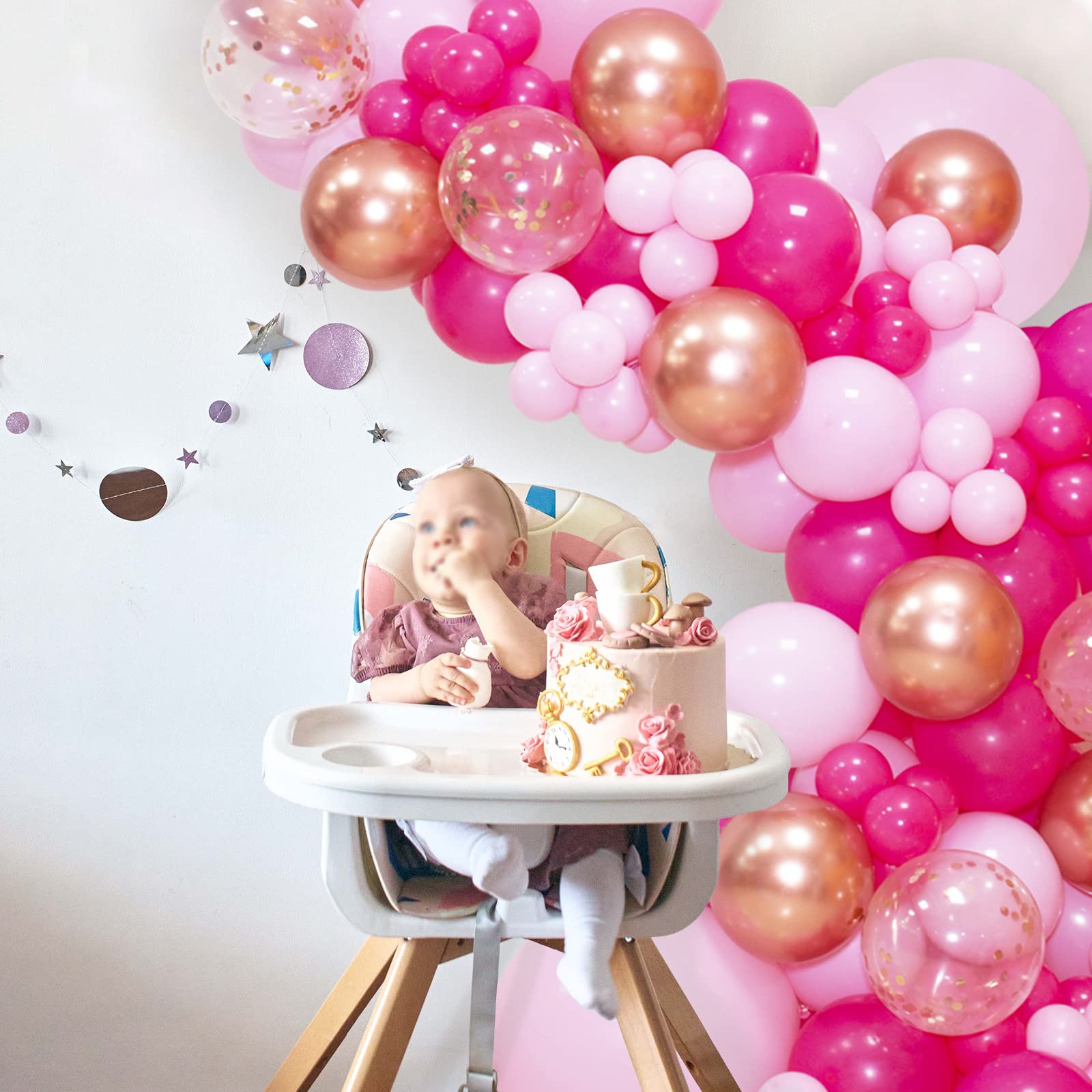 Pink Balloon Arch Garland Kit, Pink Balloon Garland Kit Metallic Rose Gold Confetti Balloons for Birthday Wedding valentines day Party Decorations.
