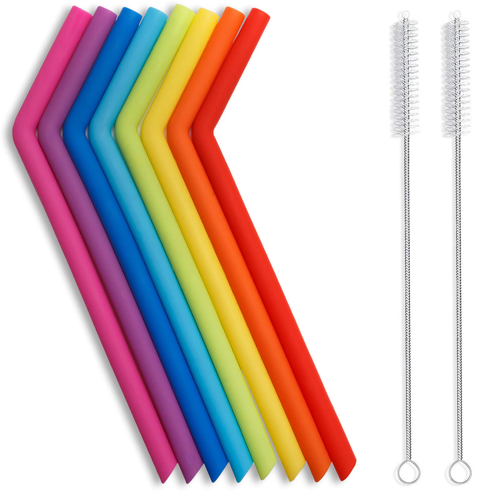 Hiware Reusable Silicone Straws, Long Flexible Silicone Drinking Straws with Cleaning Brushes for 30 oz Tumblers - 10 Pieces - BPA-Free - No Rubber Taste