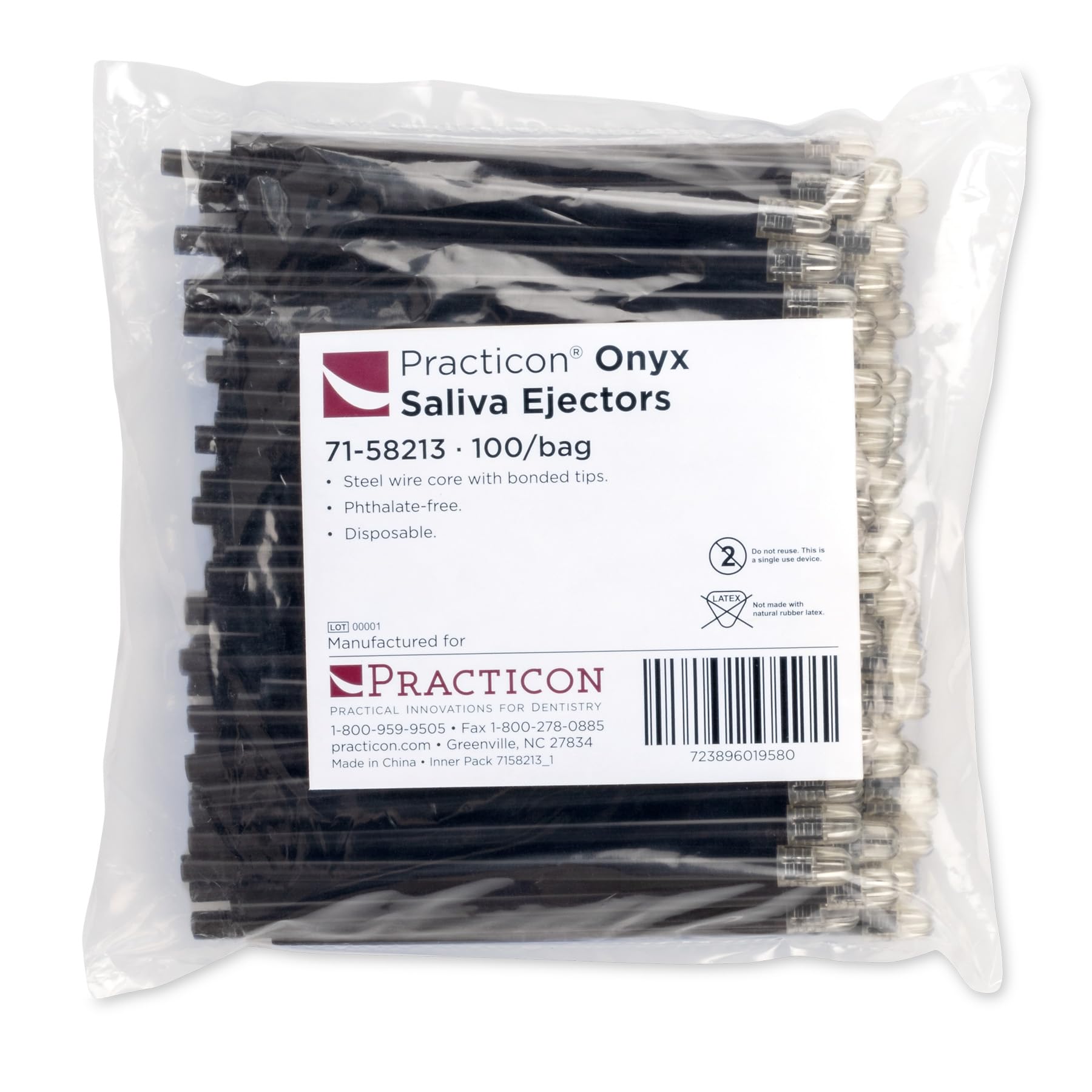 Practicon Onyx Disposable Saliva Ejectors, Black Dental Evacuation Suction Tips, 100 Pack