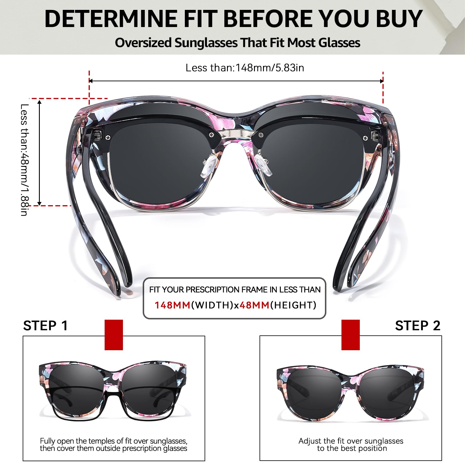 TJUTR Polarized Fit Over Sunglasses for Women, Trendy Sun Glasses Over Prescription Glasses UV400 Protection TS5779 (A1 Floral/Grey)