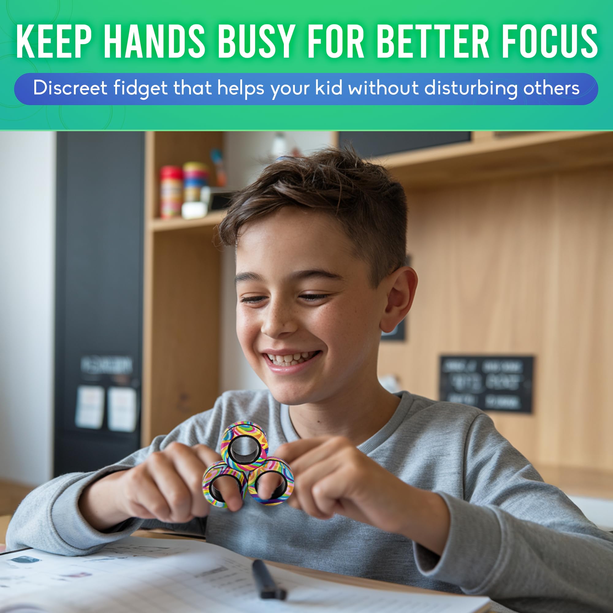 BunMo Bundle Infinity Cube x Magnetic - Large Eco Beechwood Fidget Cube & Multicolored Fidget Rings - Fidget Toys Adults - Stimulating Fidgets for Adults - Magnetic Fidget Rings