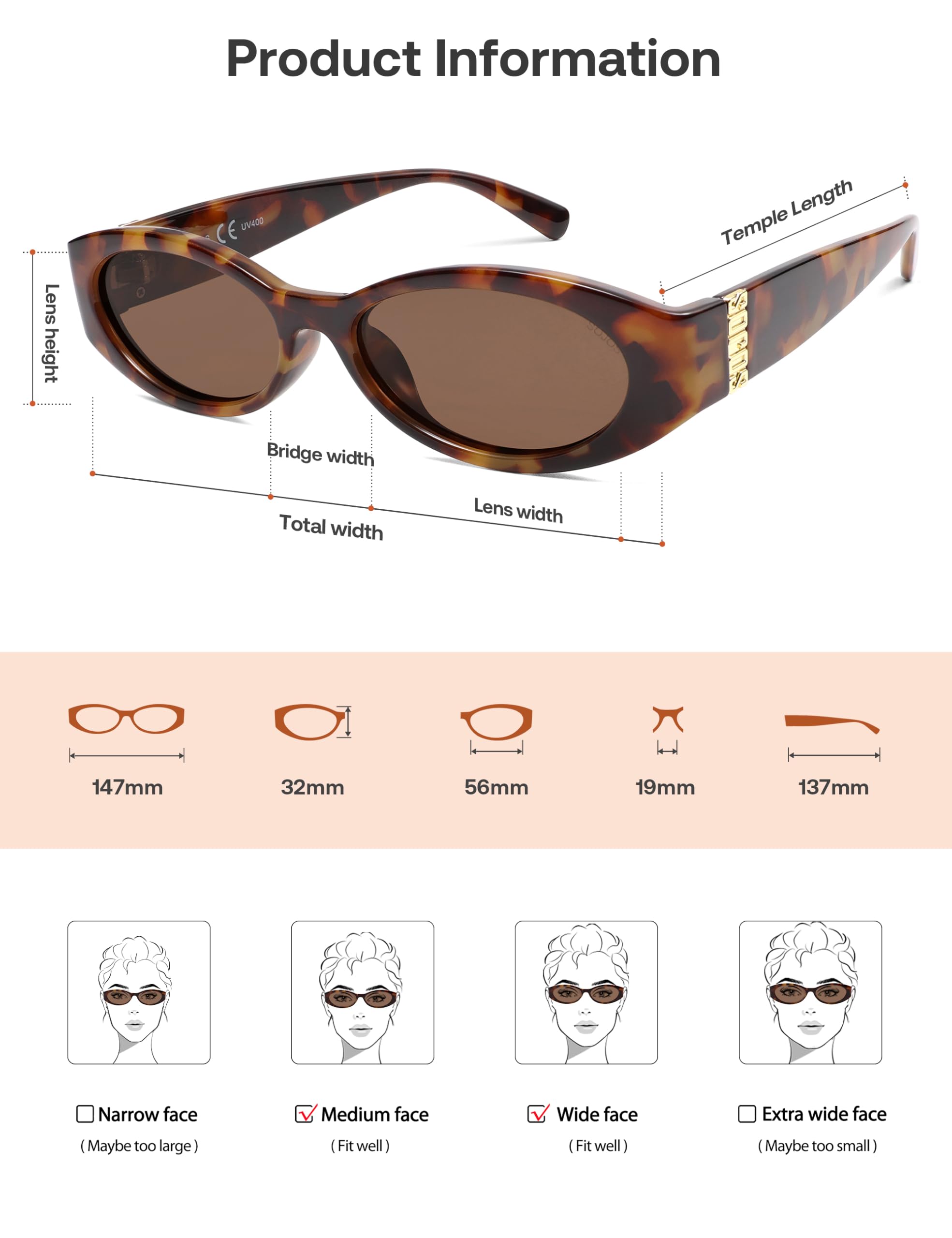 SOJOS Trendy Oval Polarized Sunglasses Womens Retro Narrow Chic Thin Y2k Sunnies SJ2364, Brown Tortoise/Brown
