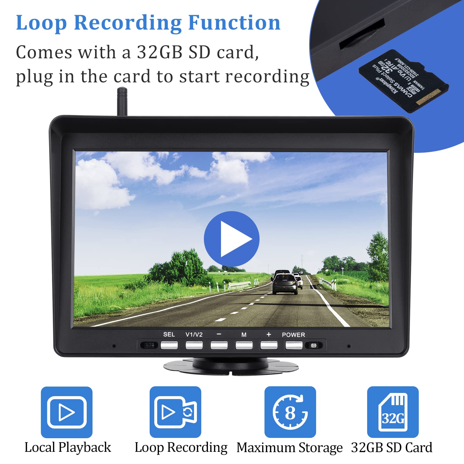 WOOCARTY 10.1" Wireless Backup Camera System, 1080P DVR Recording Monitor, IP68 Waterproof Night Vision Rear Side Cameras for Truck/Trailer/Camper, 32GB SD Card Included