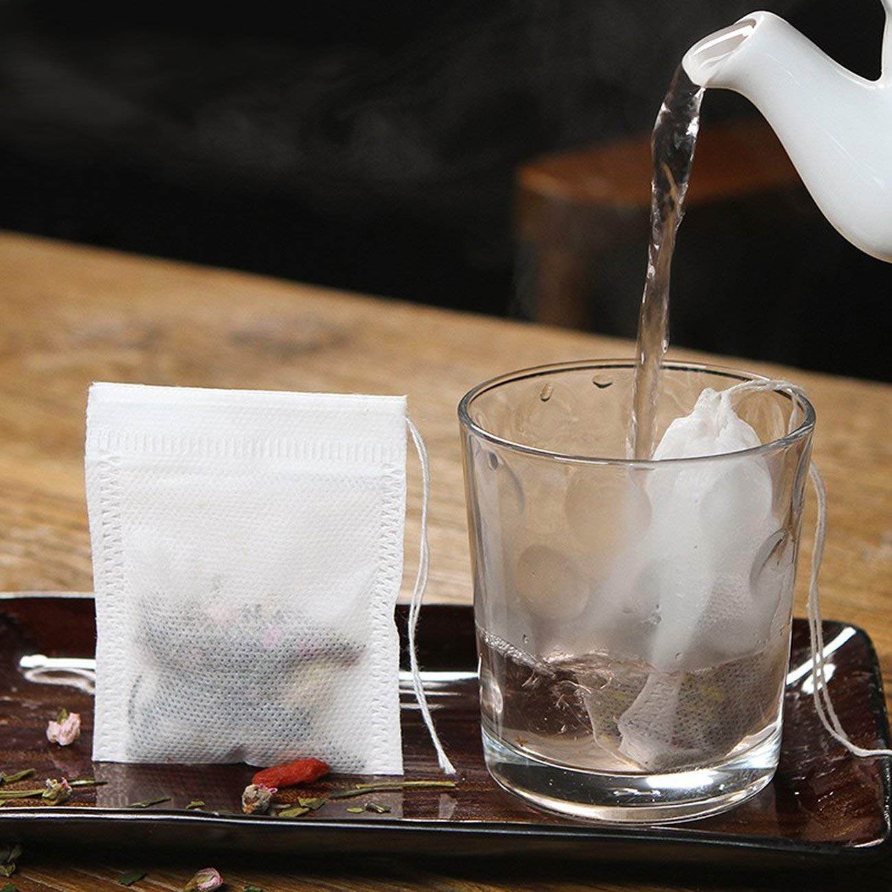 400 Pcs Tea Filter Bags Disposable Empty Tea Bags Cotton Drawstring Seal Tea Infusers Bag for Loose Leaf Teal(3.54 x 2.75 inch)