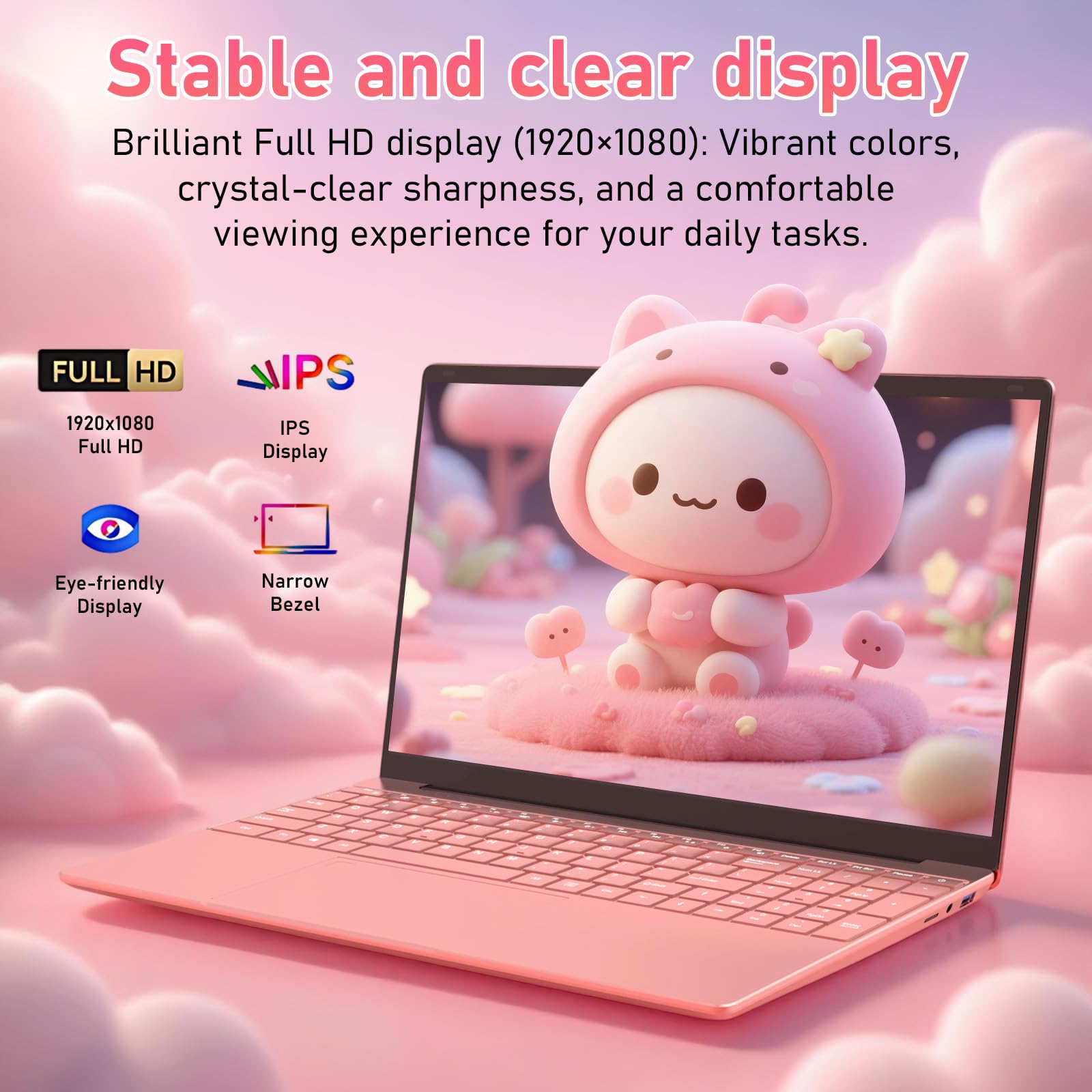 Trygood Student Laptop 15.6 Inch, Lightweight Notebook with 8GB RAM 256GB SSD, FHD IPS Display, Backlit Keyboard & Fingerprint Login, Rose Gold Portable Computer for School & Daily Use