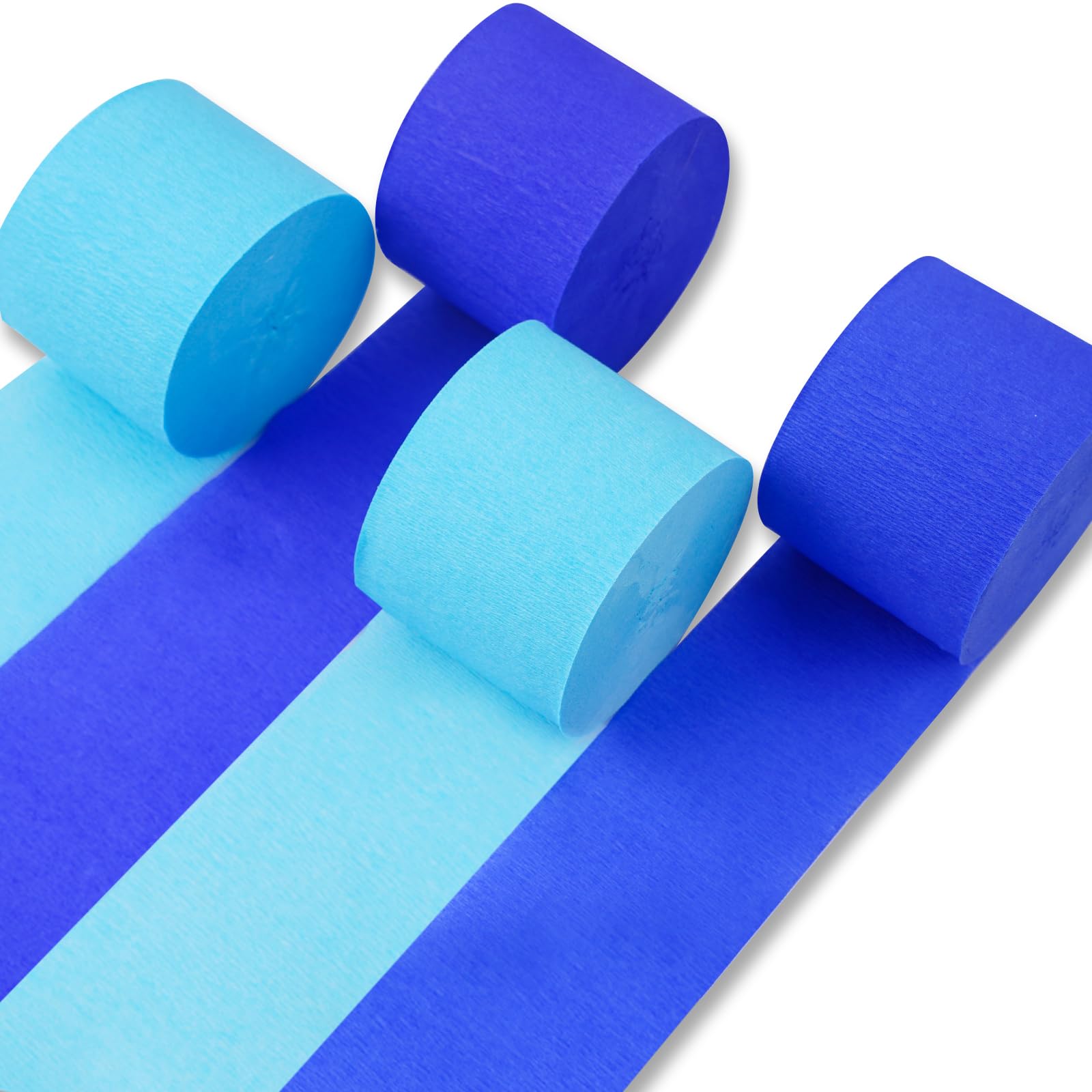 PartyWoo Crepe Paper Streamers 4 Rolls 328ft, Pack of Crepe Paper Royal Blue and Light Blue Streamers Party Decorations, Crepe Paper for Birthday Decorations, Party Decorations (1.8 In x 82 Ft/Roll)