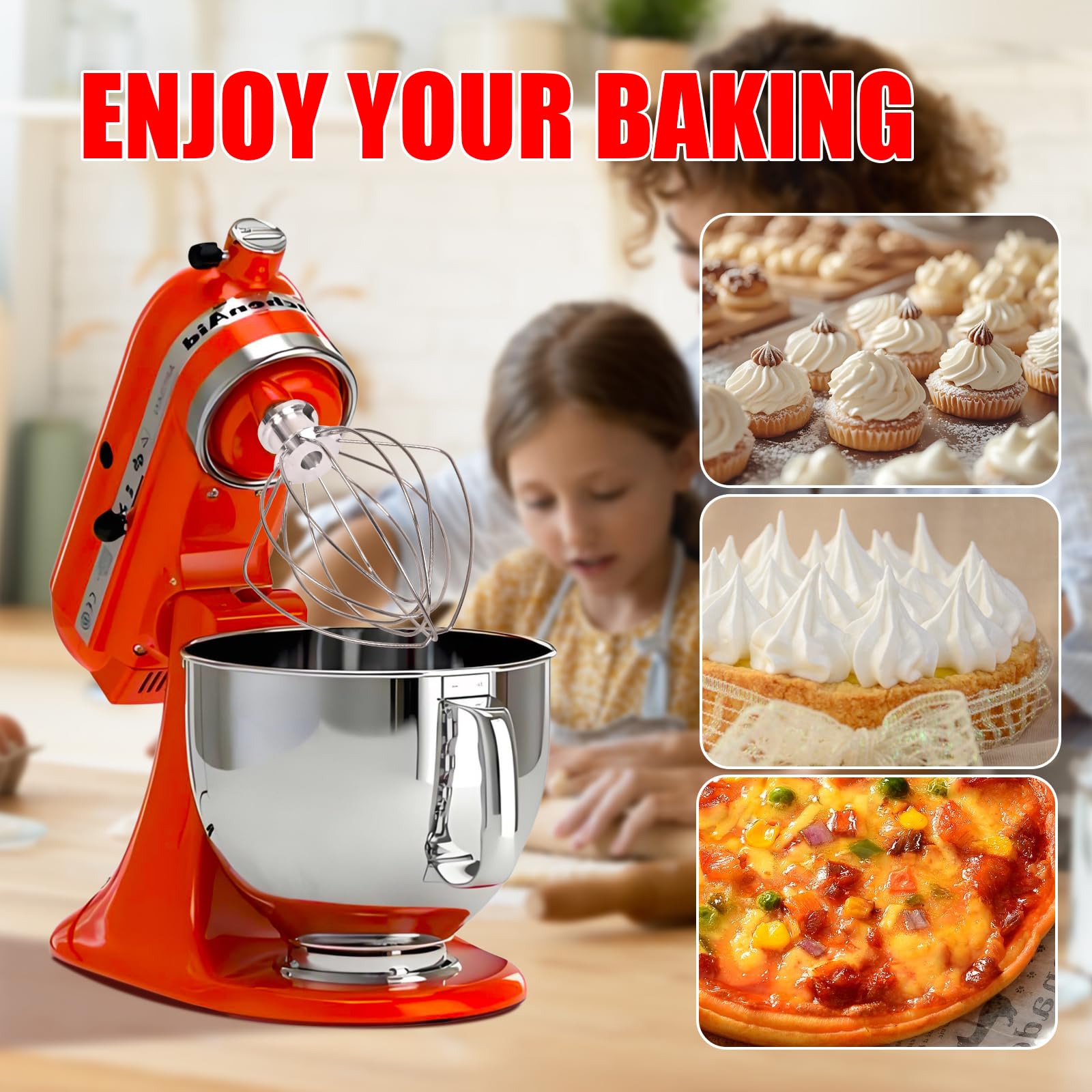 K45WW 6-Wire Whip Attachment Fits KitchenAid Tilt Head Stand Mixer - Egg Heavy Cream Beater, Cakes Mayonnaise Whisk for Kitchen Aid Mixer Accessory Replacement Parts